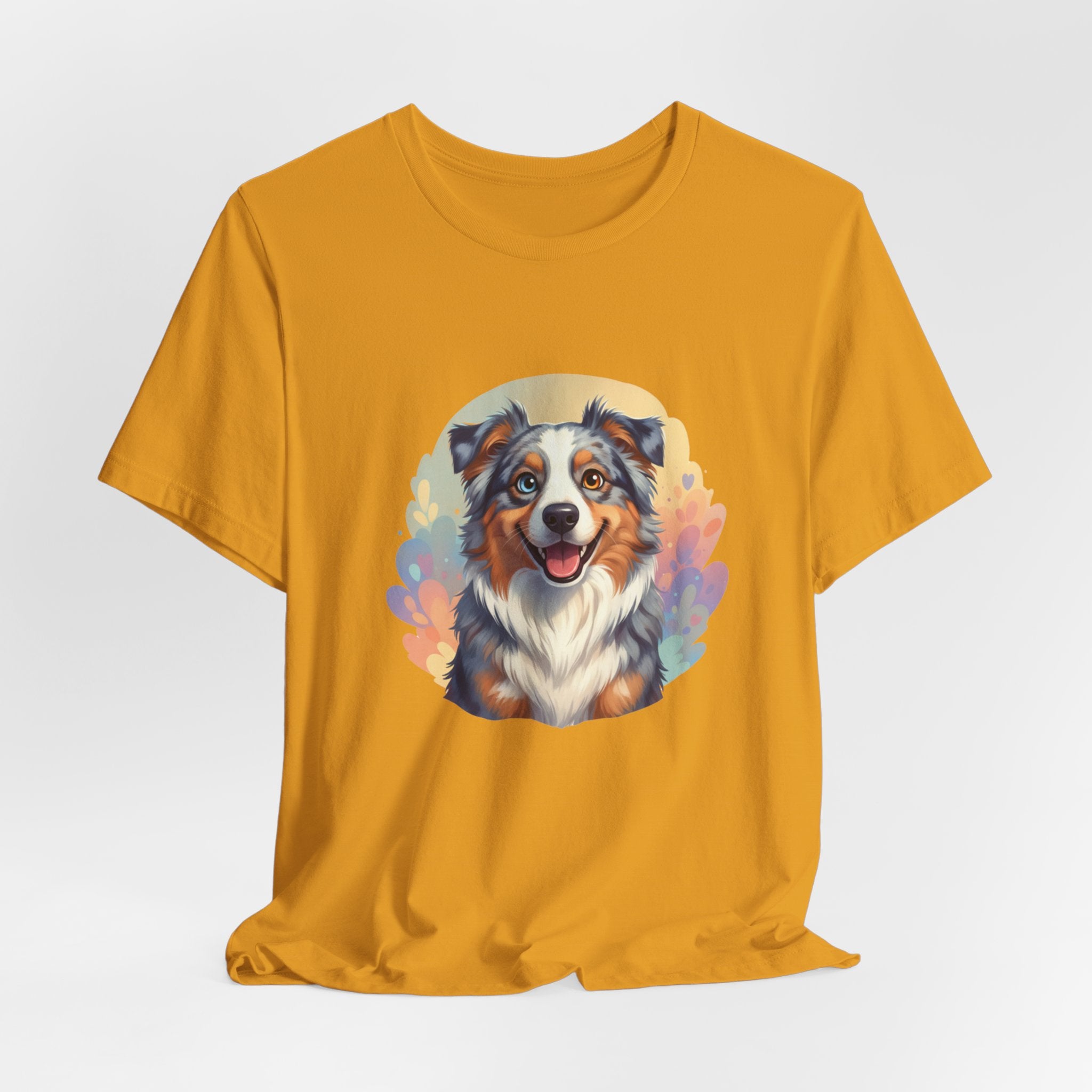 Australian Shepherd Dog Portrait T‑Shirt — Colorful Watercolor Pet Tee