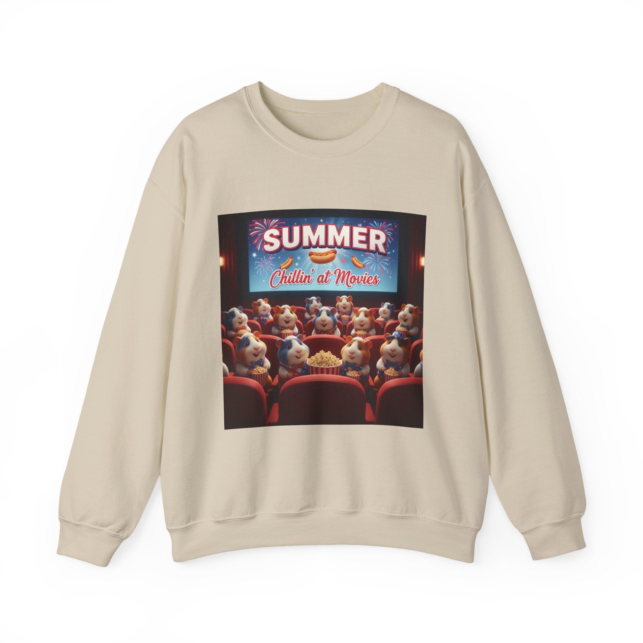 Crewneck Sweatshirt — "Summer Chillin' at Movies" Vintage Cinema Puppy Theater Design