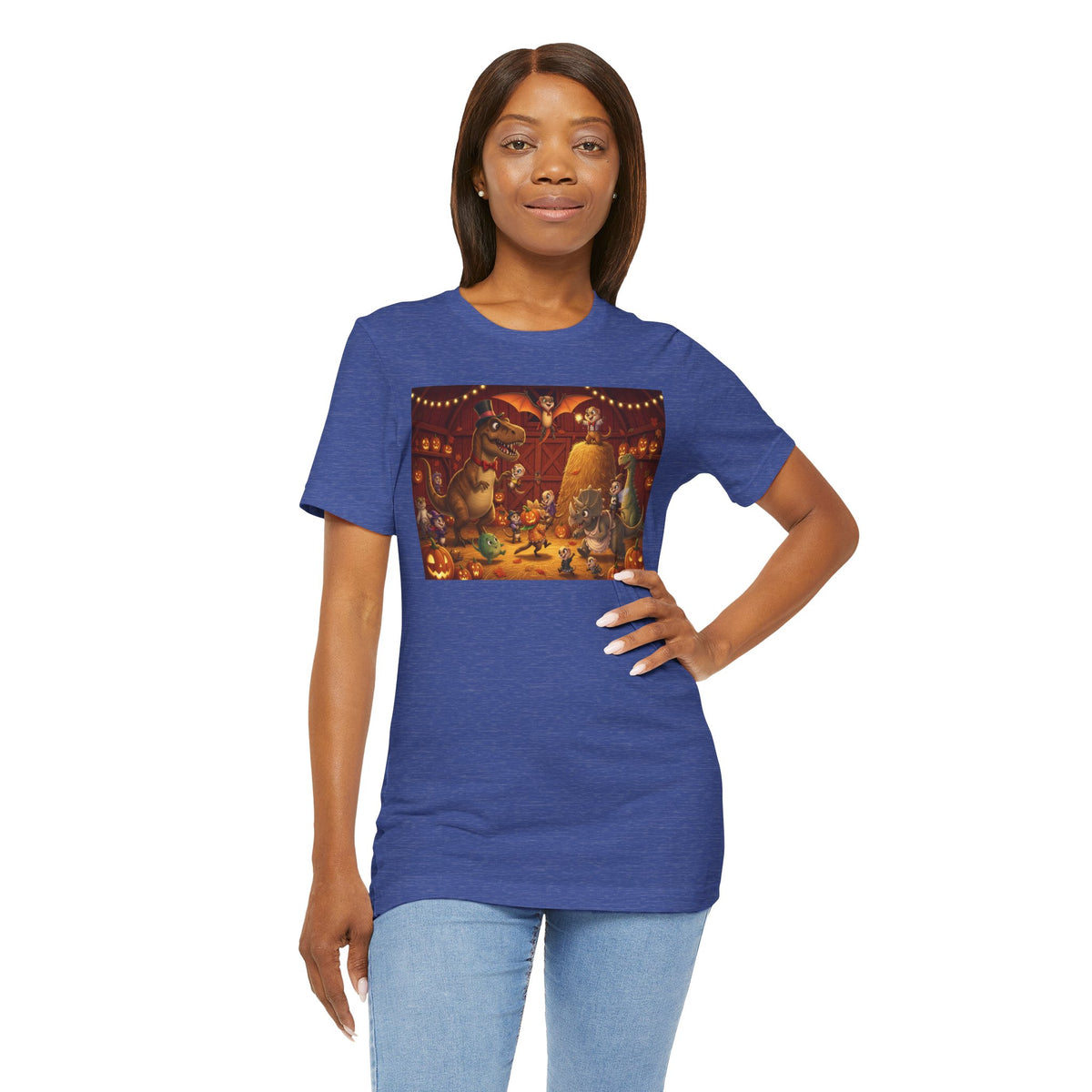 Dino Halloween Party T‑Shirt — Cute Trick-or-Treating Dinosaurs Pumpkin Tee