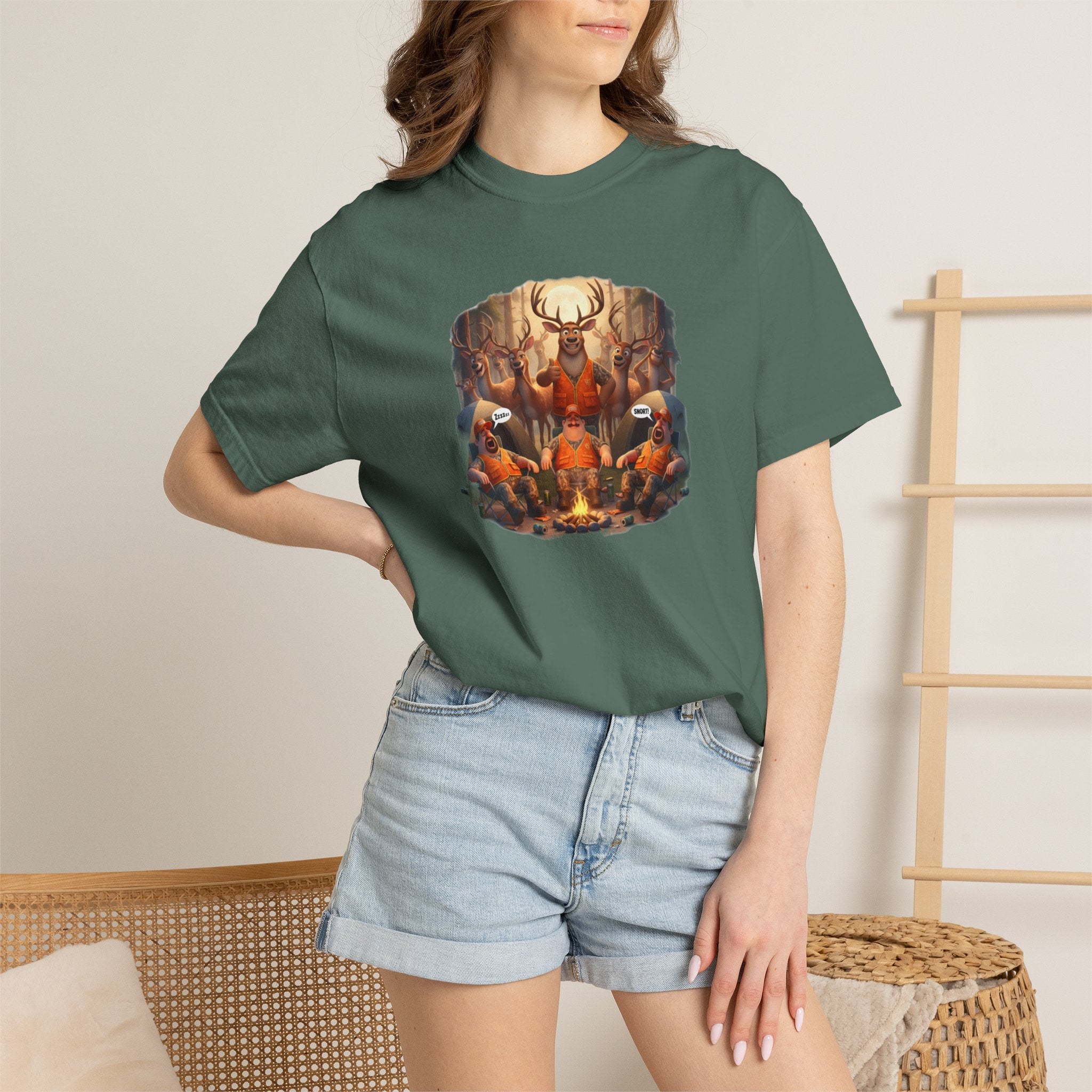 Deer Hunters Napping T-Shirt — Woodland Animal Illustration Tee