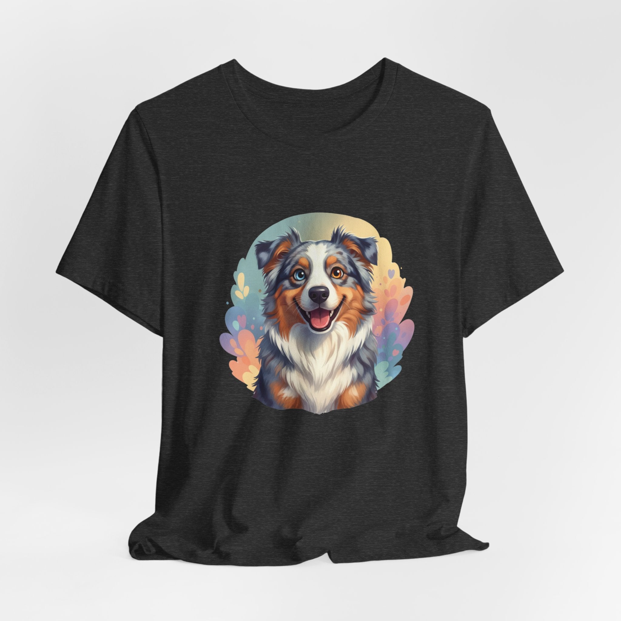 Australian Shepherd Dog Portrait T‑Shirt — Colorful Watercolor Pet Tee