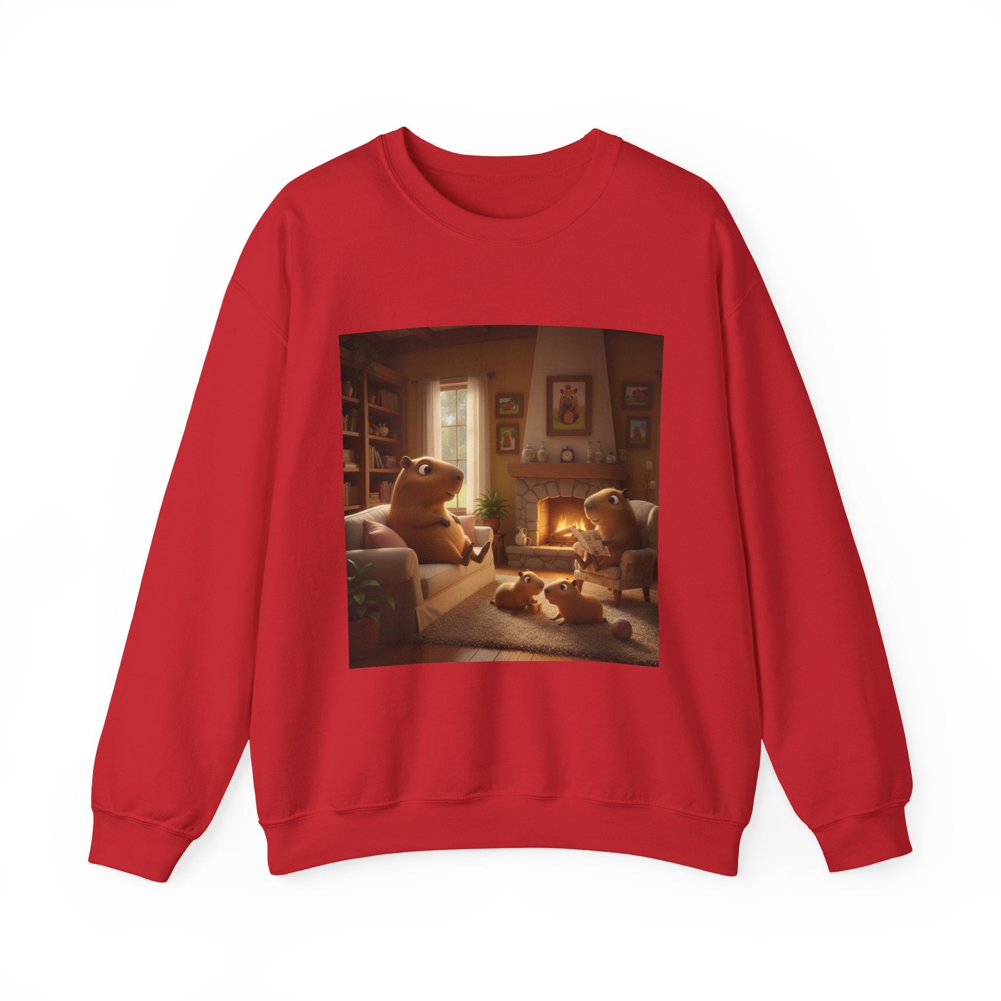 Capybara Family Fireplace Sweatshirt – Cute Night Crewneck