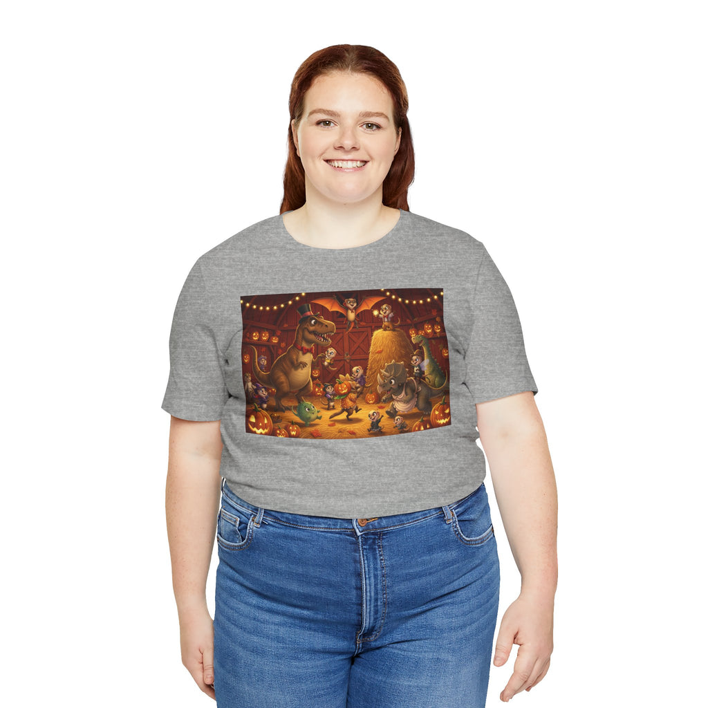 Dino Halloween Party T‑Shirt — Cute Trick-or-Treating Dinosaurs Pumpkin Tee