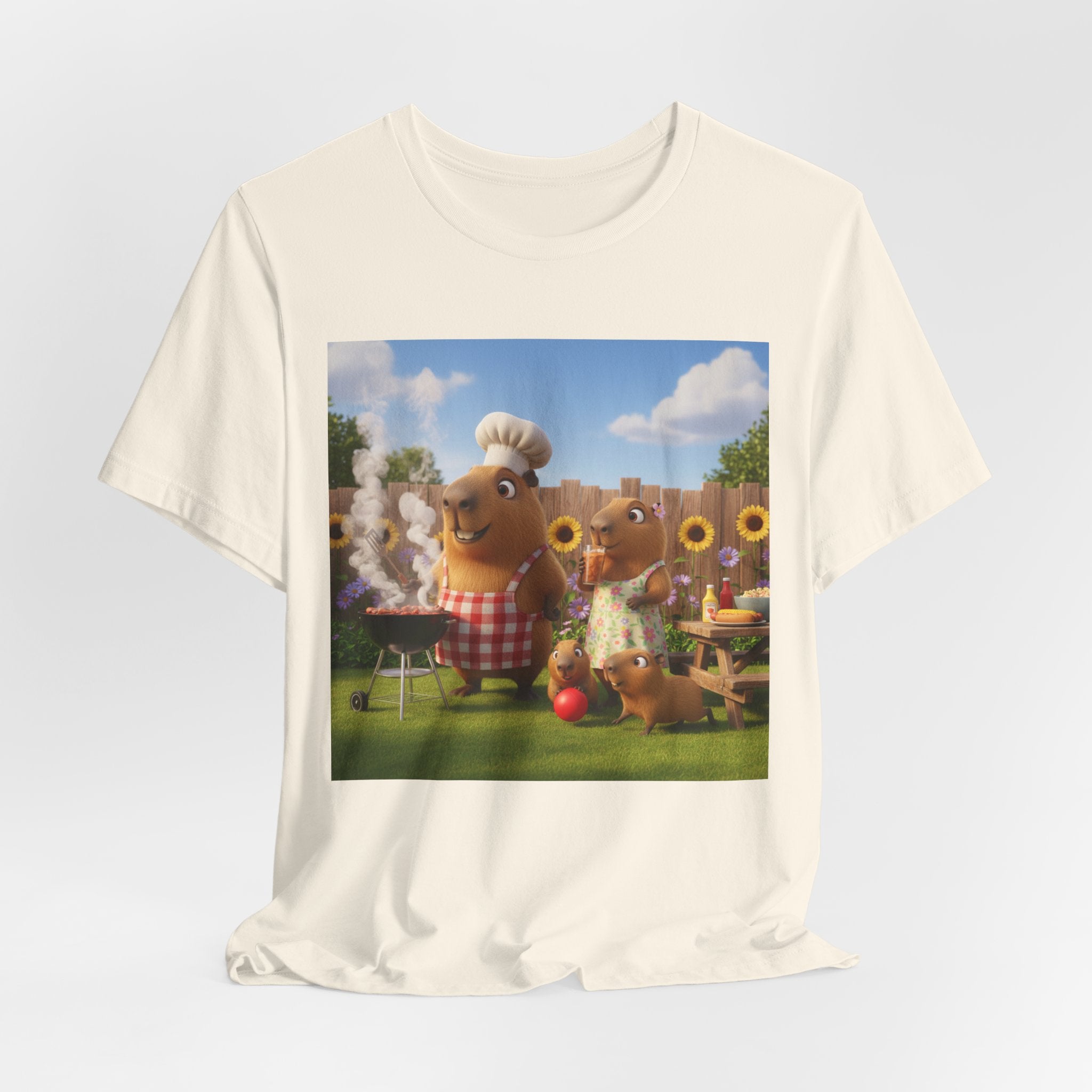 Capybara BBQ Cartoon T-Shirt — Cute Summer Picnic Graphic Tee