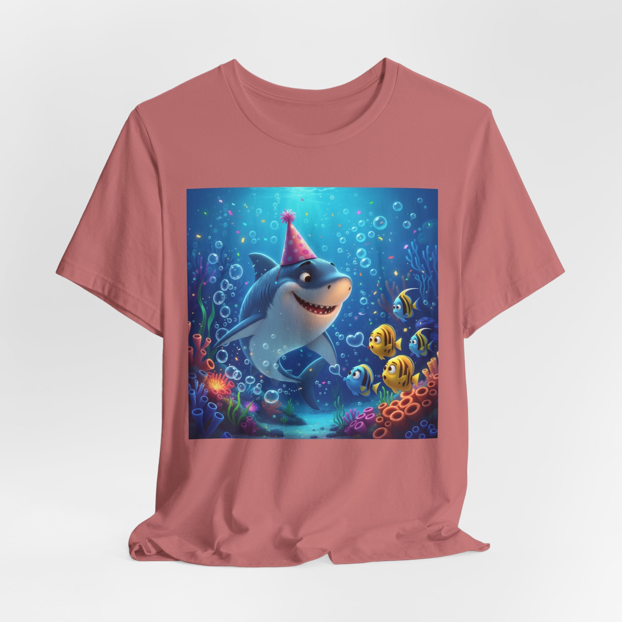 Shark Birthday Party Tee — Cute Shark with Party Hat Kids Graphic T-Shirt