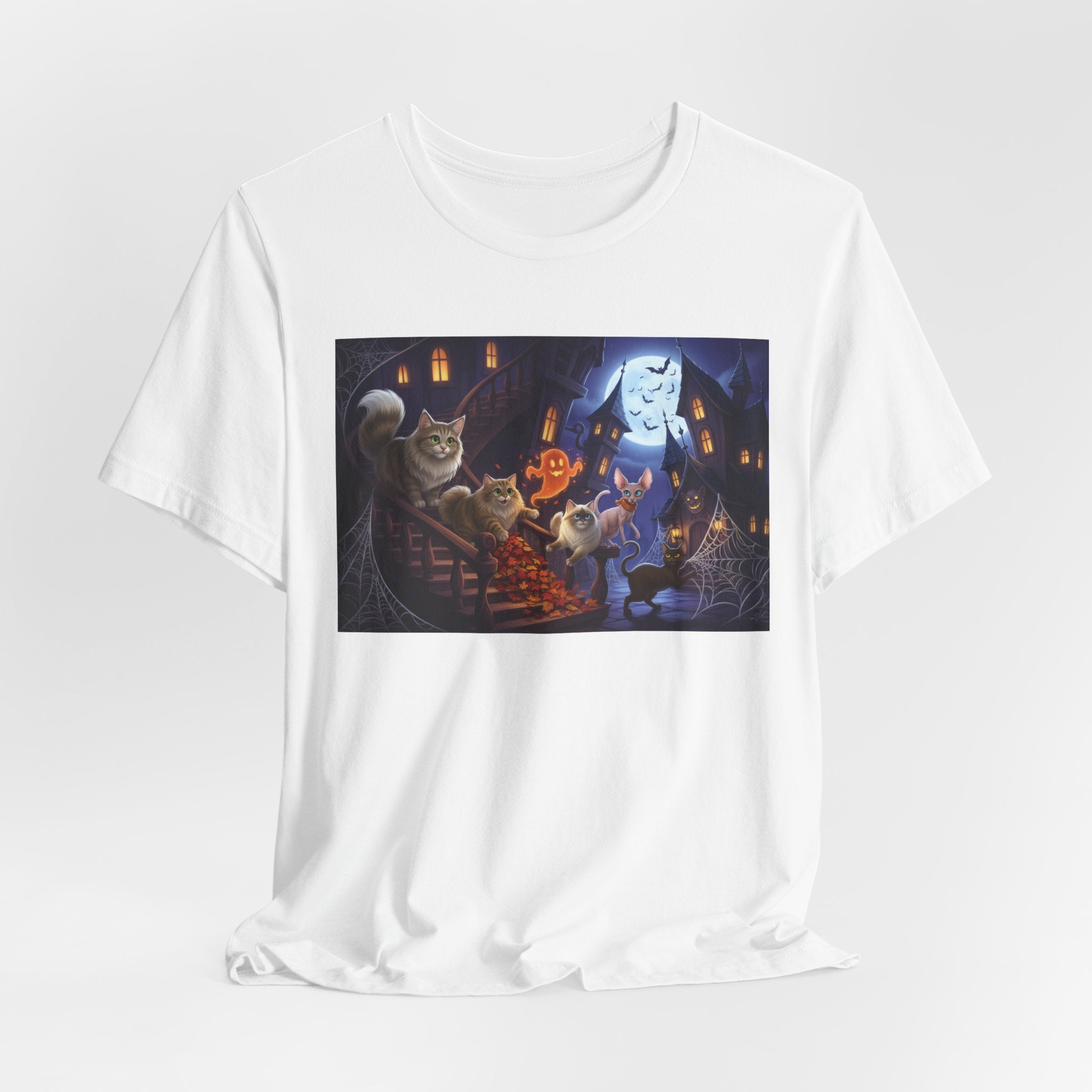 Cats Halloween Ghost & Cats Tee — Trick-or-Treat Night Graphic T-Shirt