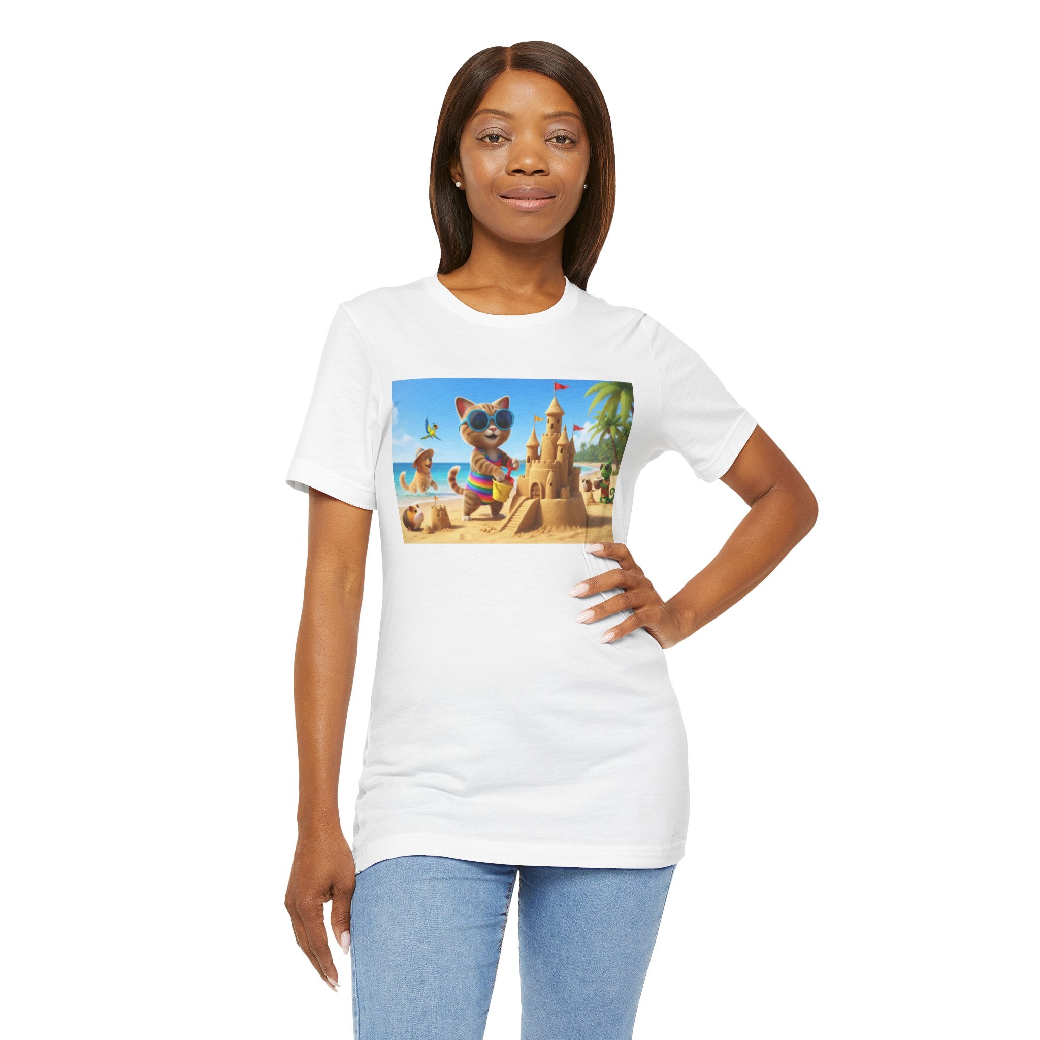 Beach Cat Sandcastle T-Shirt — Cute Summer Cat Graphic Tee