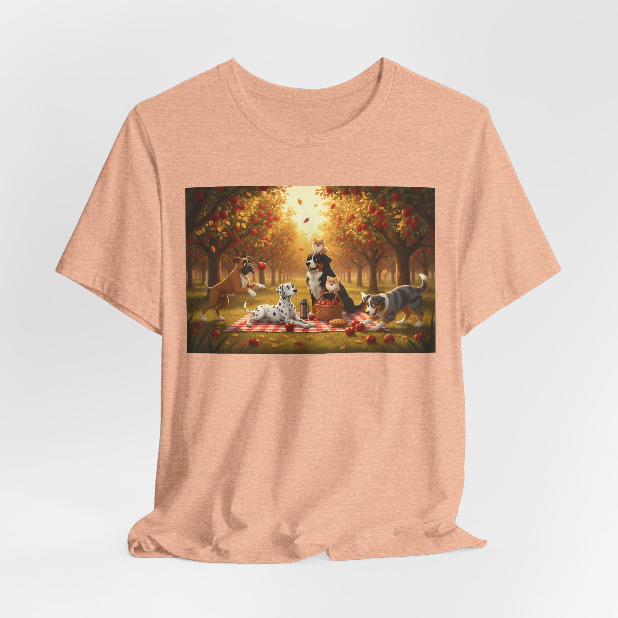 Dogs Autumn Picnic T‑Shirt — Cozy Fall Forest Canine Scene