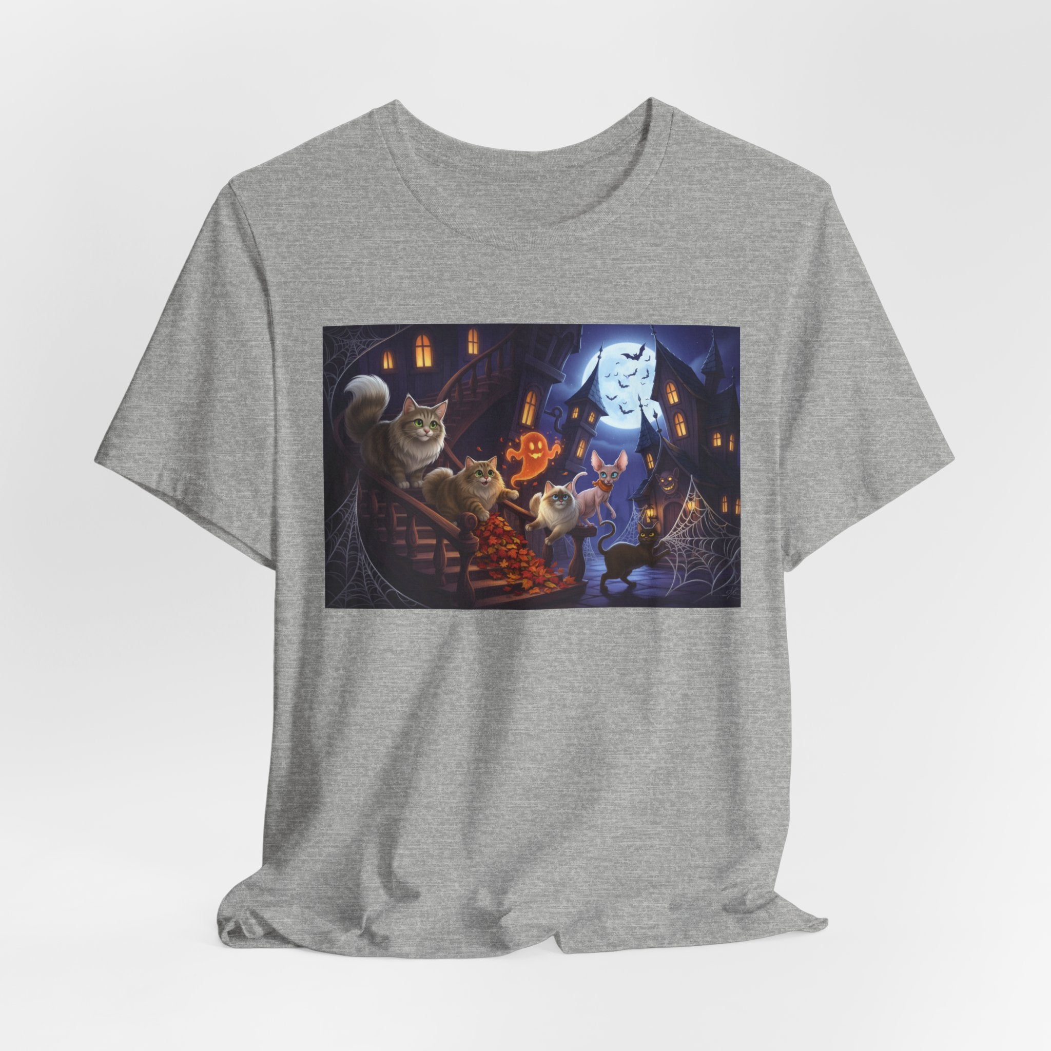 Cats Halloween Ghost & Cats Tee — Trick-or-Treat Night Graphic T-Shirt