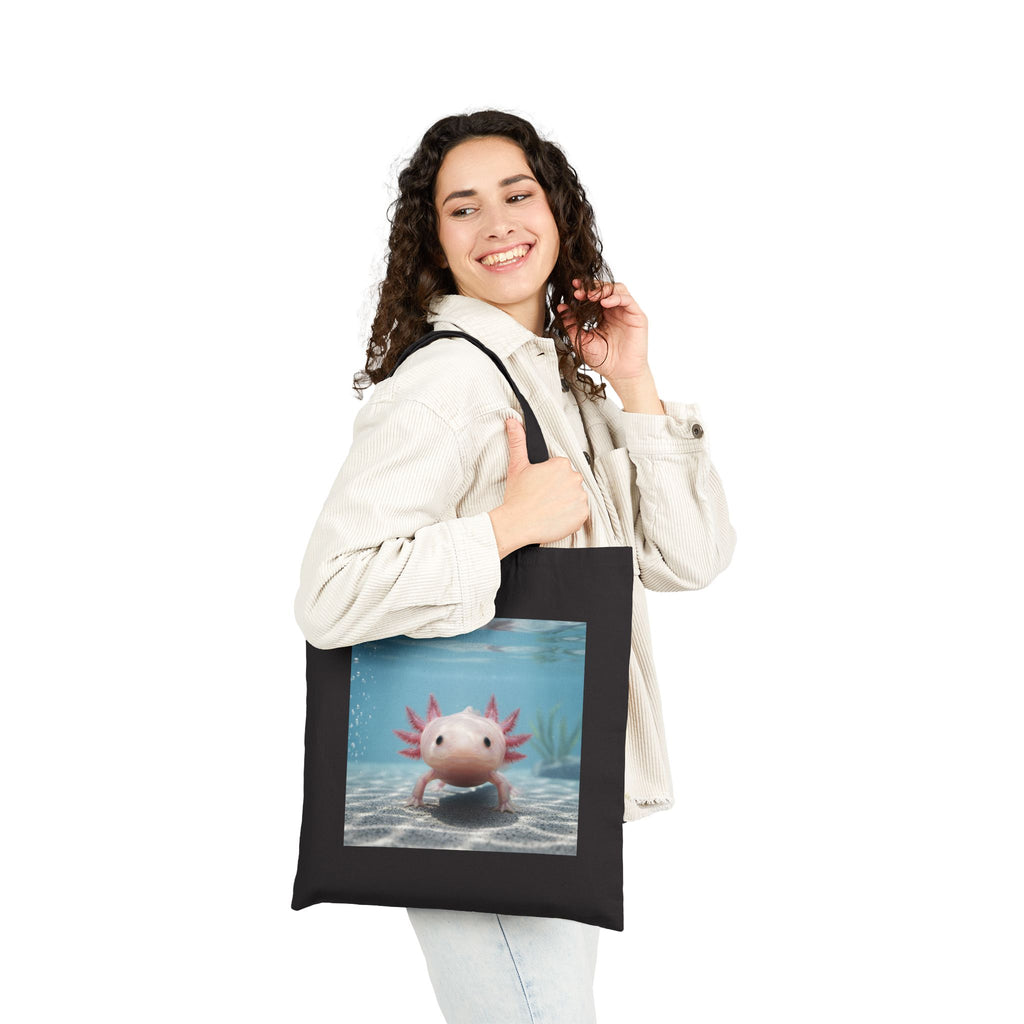 Axolotl Canvas Tote Bag — Cute Underwater Pet Illustration Cotton Shopper