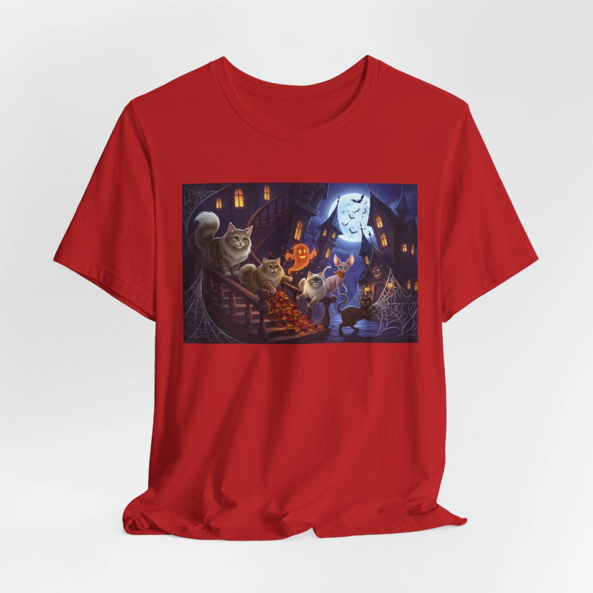 Cats Halloween Ghost & Cats Tee — Trick-or-Treat Night Graphic T-Shirt