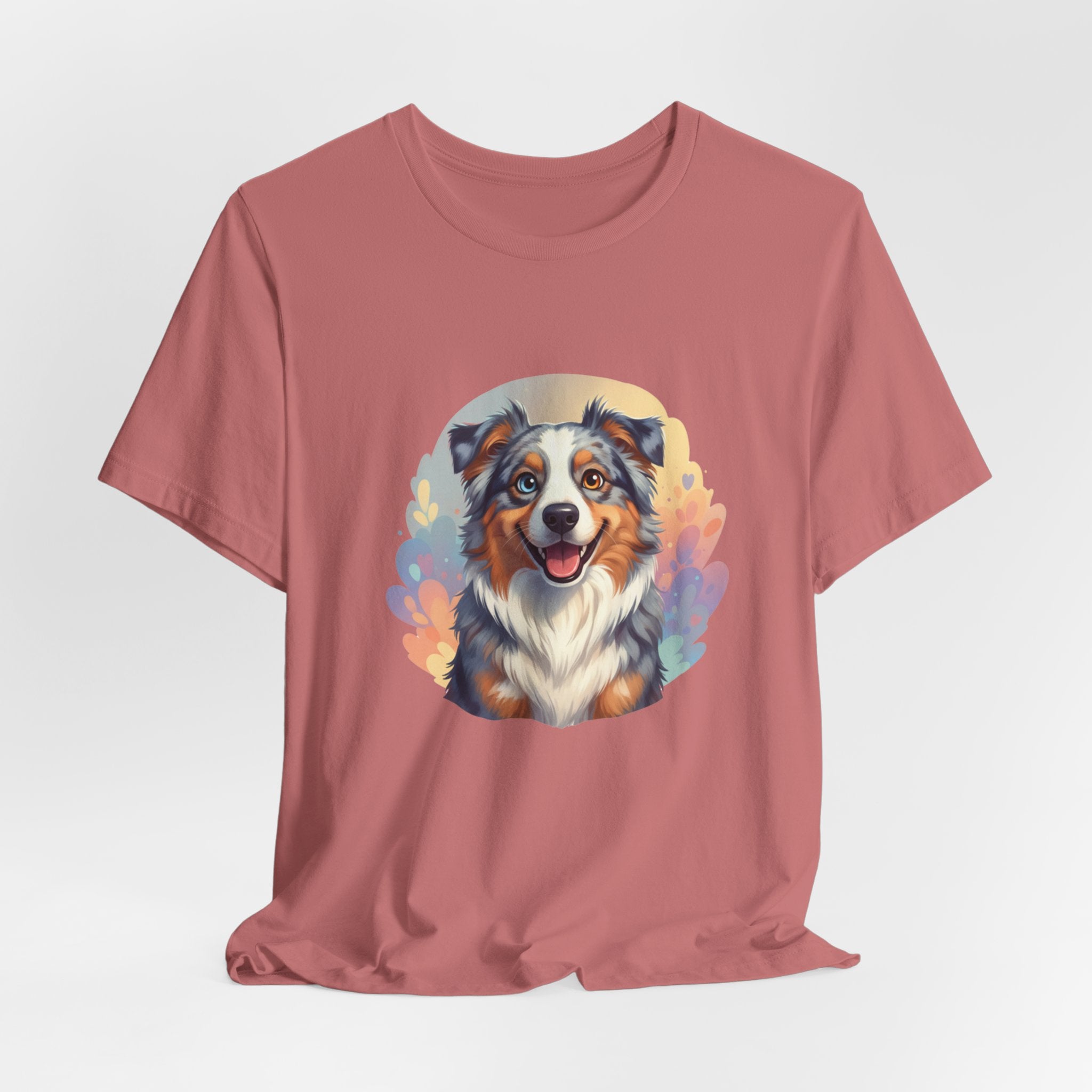 Australian Shepherd Dog Portrait T‑Shirt — Colorful Watercolor Pet Tee