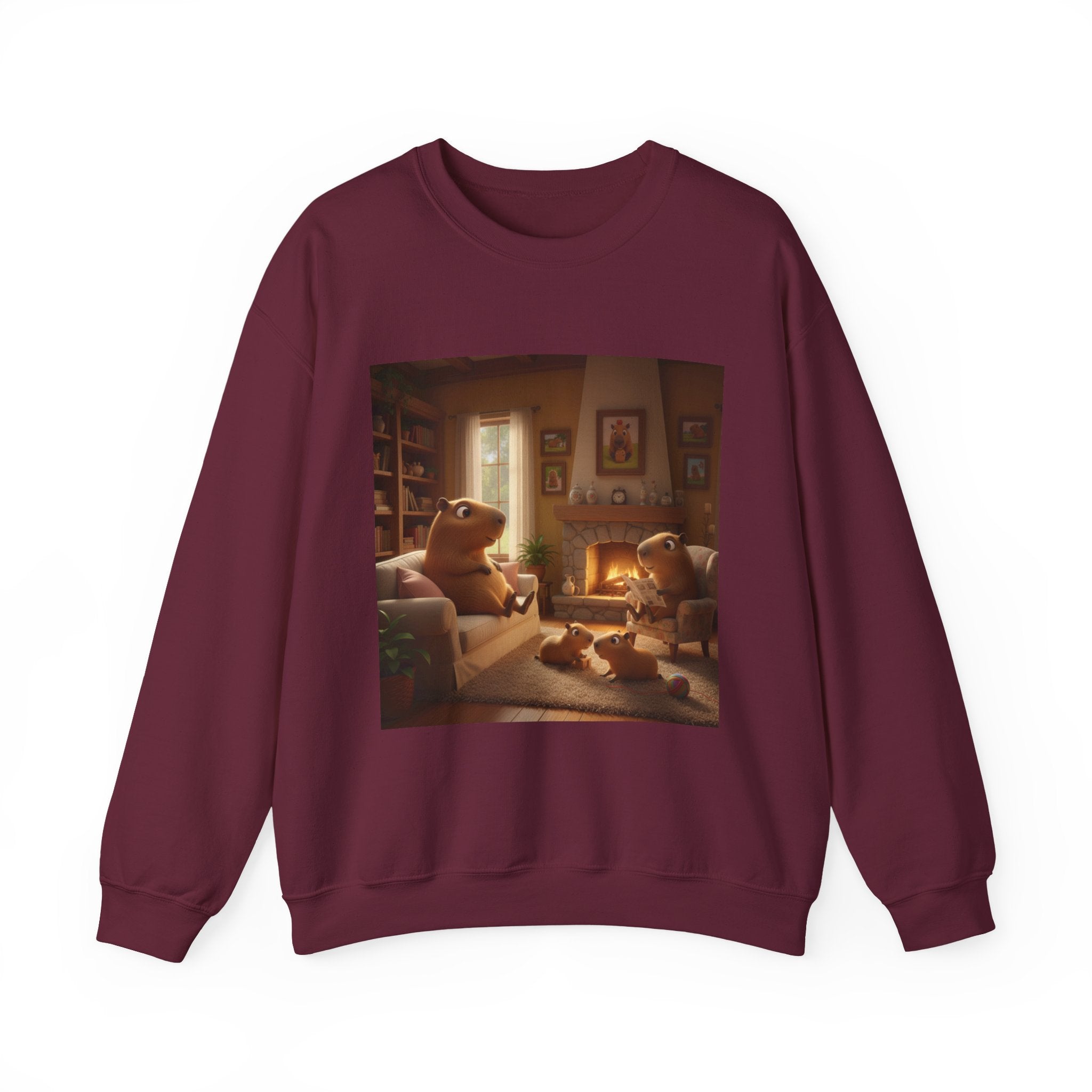Capybara Family Fireplace Sweatshirt – Cute Night Crewneck