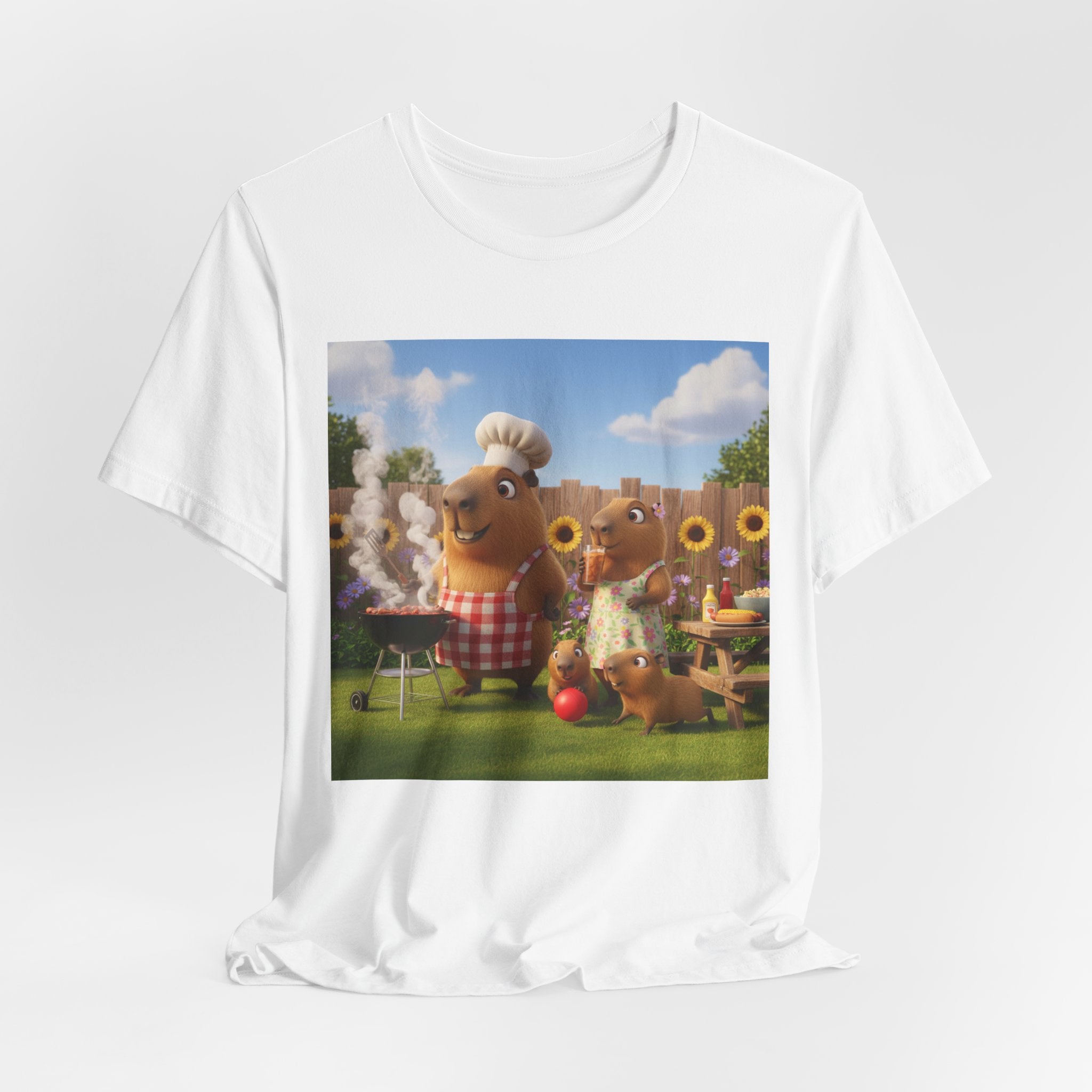 Capybara BBQ Cartoon T-Shirt — Cute Summer Picnic Graphic Tee