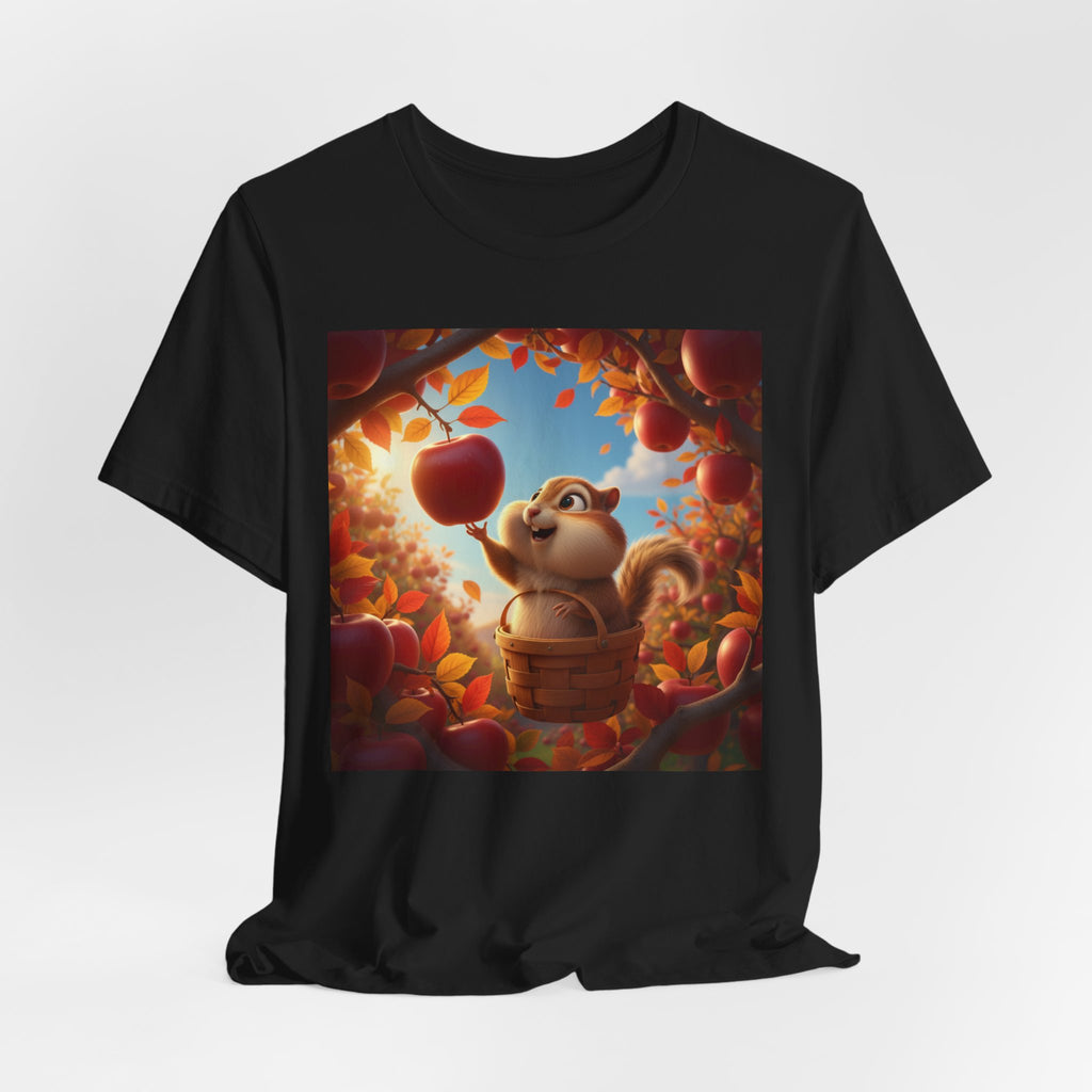 Autumn Squirrel Harvest T-Shirt — Cute Cartoon Squirrel Picking Apples