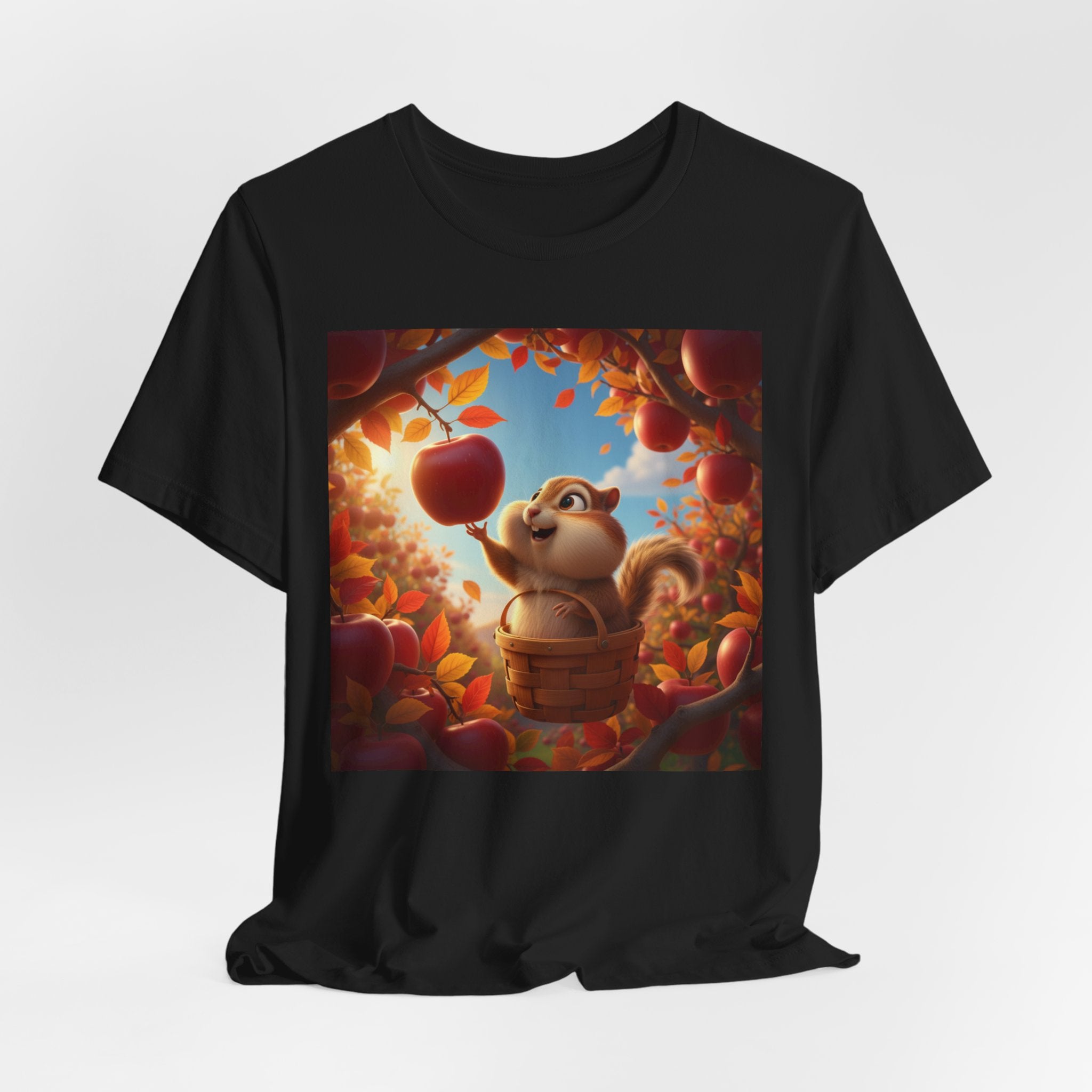 Autumn Squirrel Harvest T-Shirt — Cute Cartoon Squirrel Picking Apples