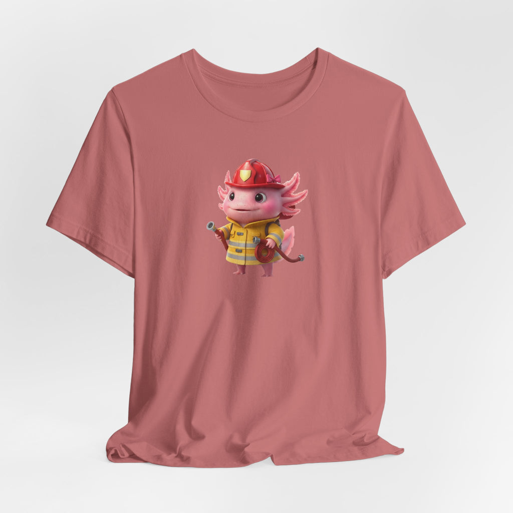 Axolotl Firefighter Girl T-Shirt — Cute Kid’s Firefighter Axolotl Graphic Tee