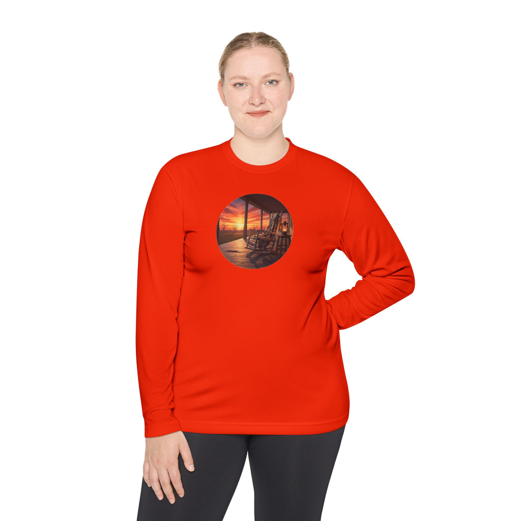 Sunset Porch Long Sleeve Tee — Coastal Beach Vibes Sunset Circle Graphic
