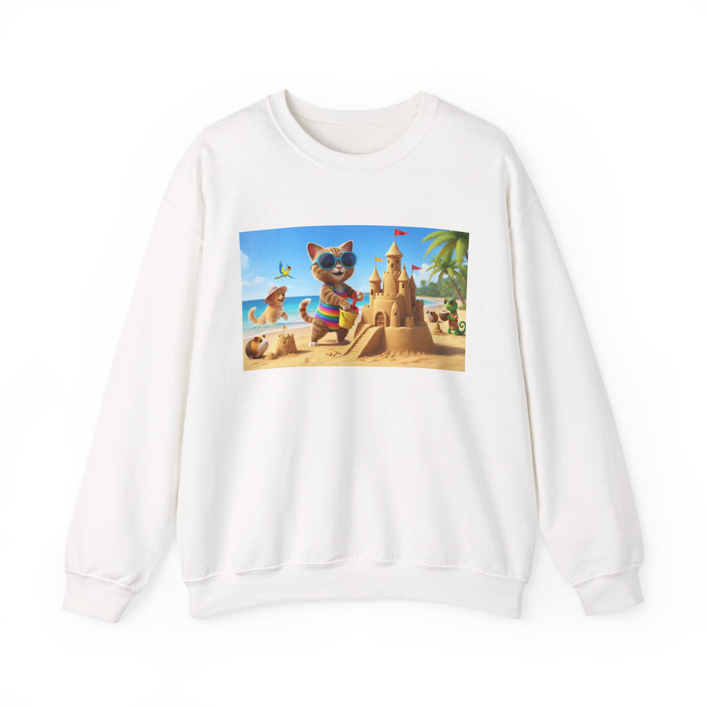 Beach Cat Sandcastle Sweatshirt — Cute Summer Cat Graphic Crewneck