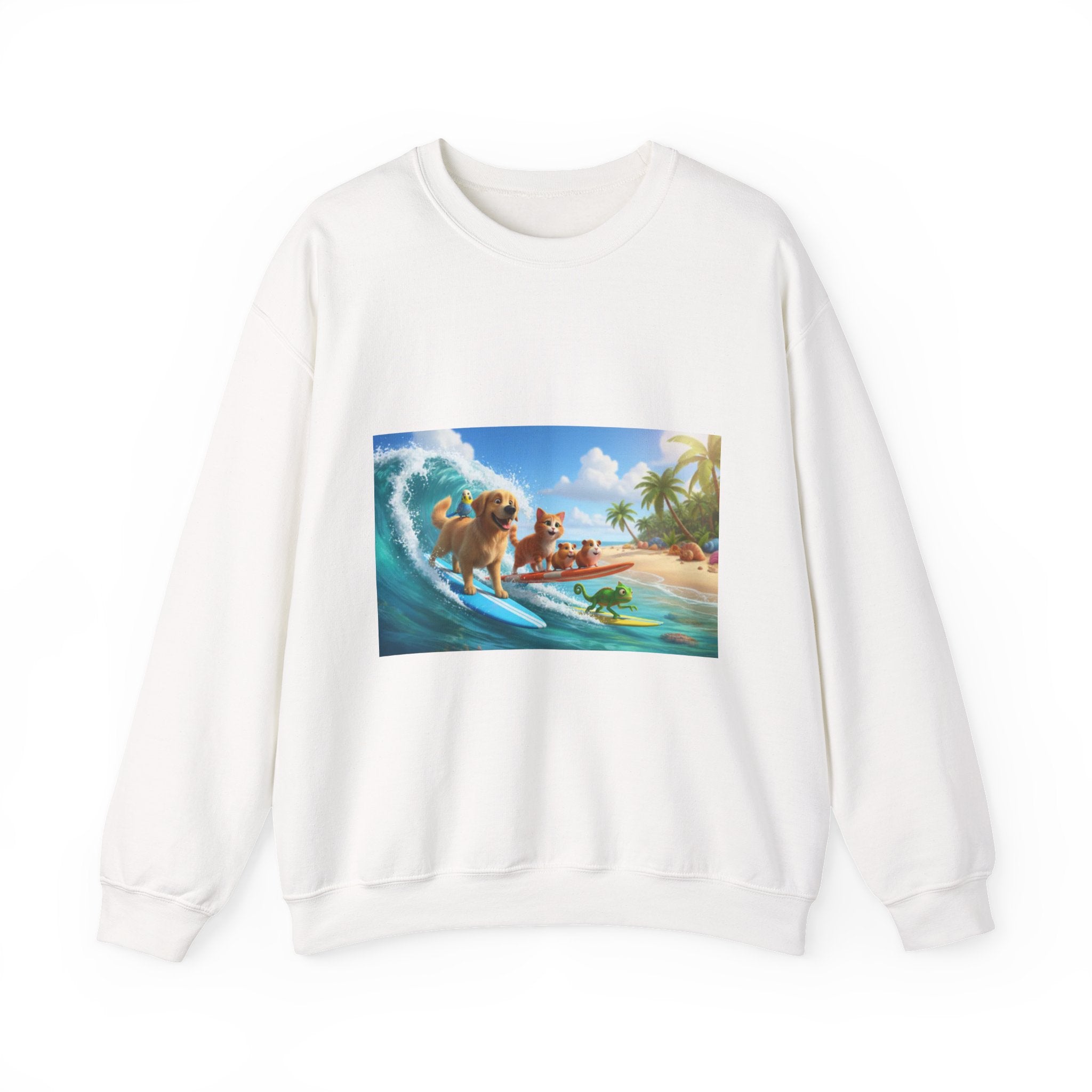 Surfing Dogs Crewneck Sweatshirt – Beach Puppy Wave Graphic