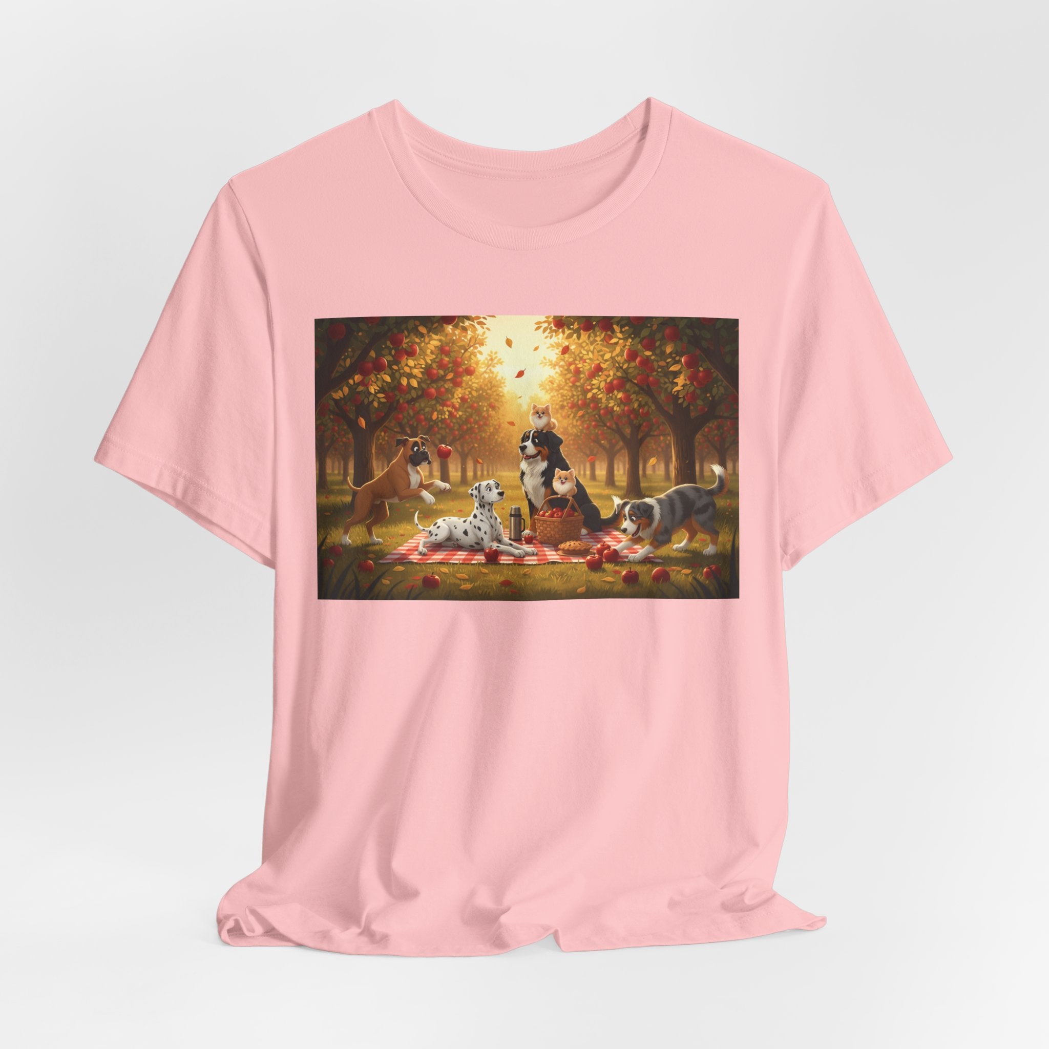 Dogs Autumn Picnic T‑Shirt — Cozy Fall Forest Canine Scene