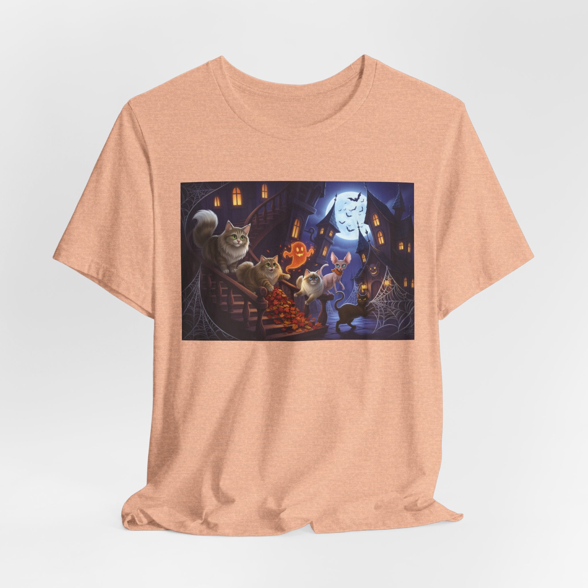 Cats Halloween Ghost & Cats Tee — Trick-or-Treat Night Graphic T-Shirt