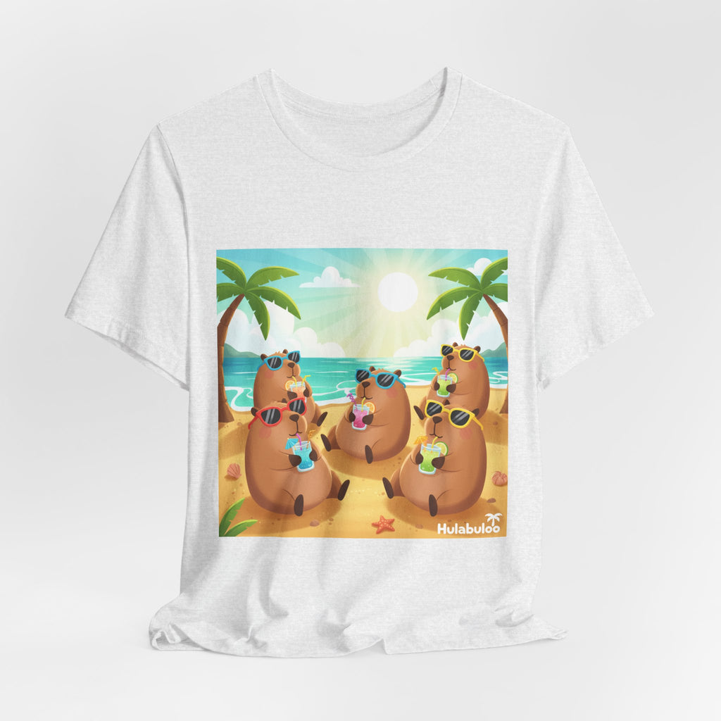 Capybara at the Beach Crew T‑Shirt — Cute Capybaras Sipping Cocktails Summer Tee