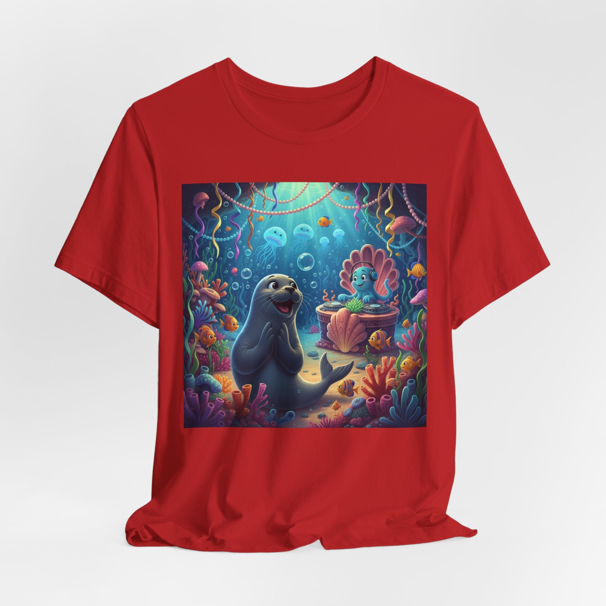 Sea Friends Graphic Tee — Playful Underwater Seal & Mermaid Design