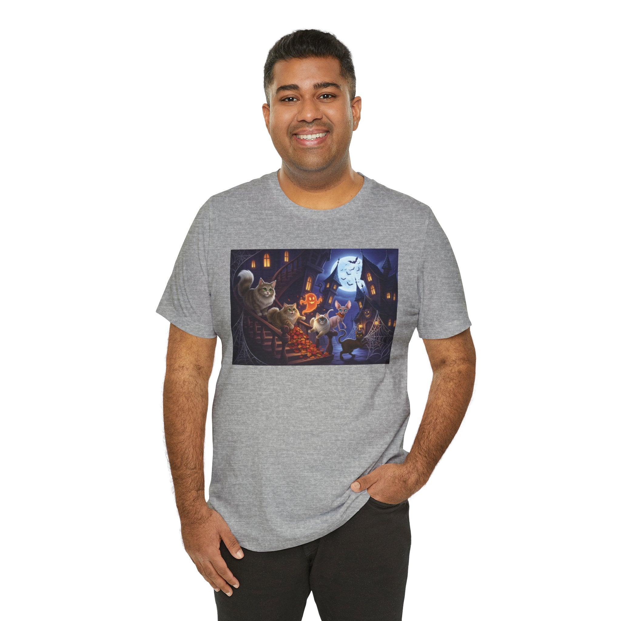 Cats Halloween Ghost & Cats Tee — Trick-or-Treat Night Graphic T-Shirt
