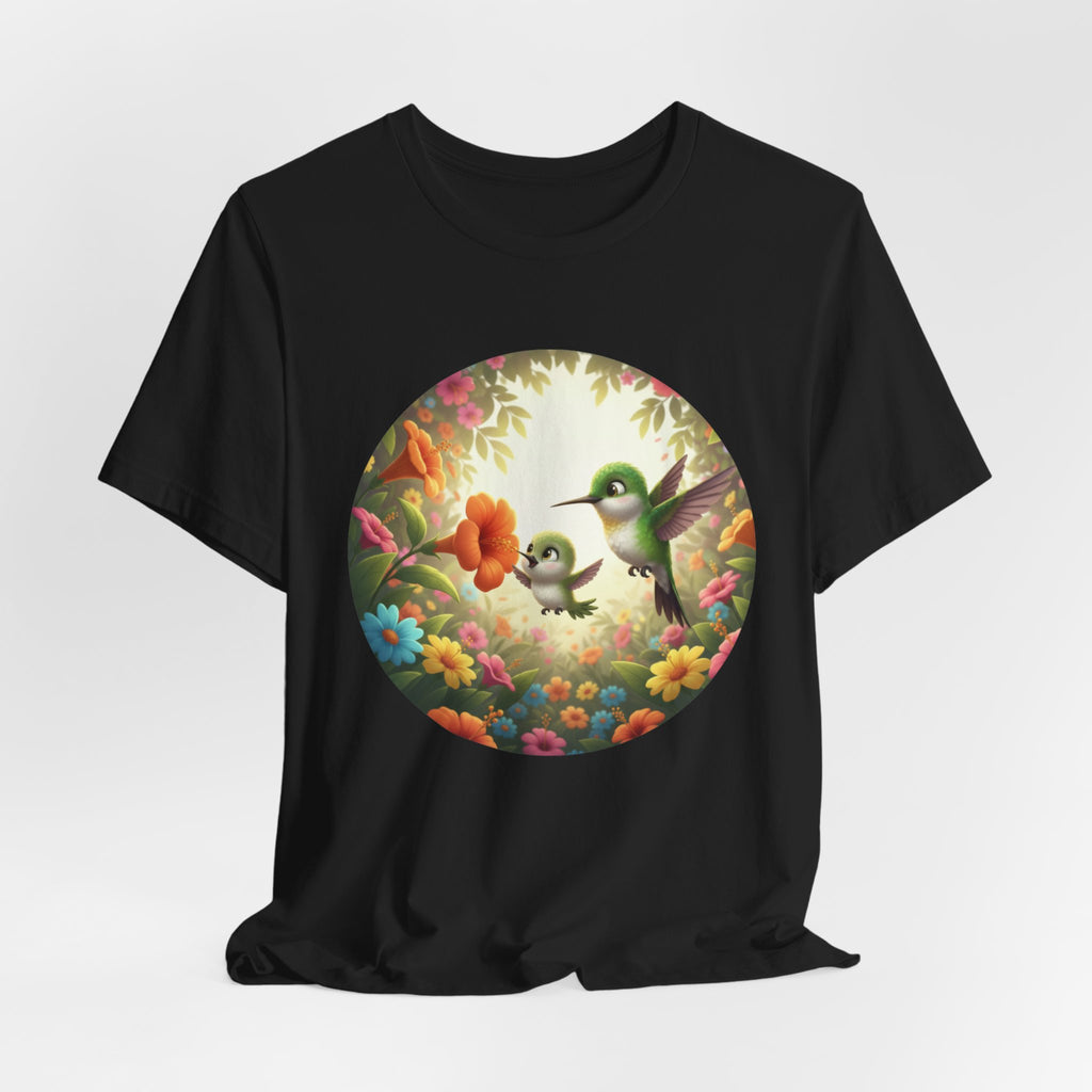 Hummingbird Garden Tee — Whimsical Floral Wildlife T-Shirt