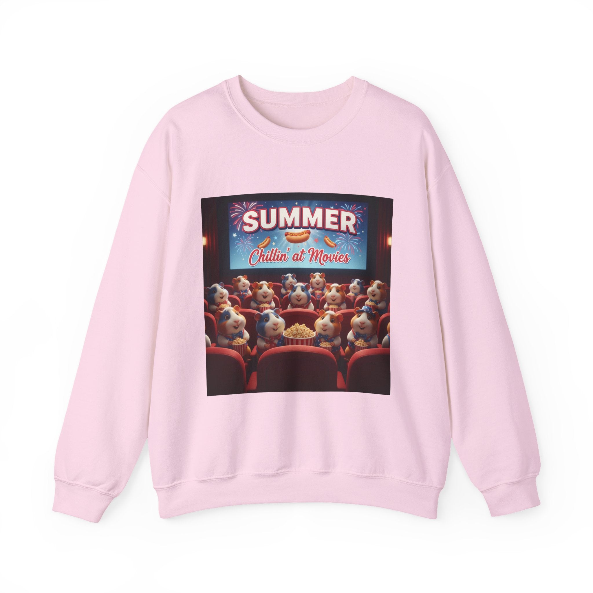 Crewneck Sweatshirt — "Summer Chillin' at Movies" Vintage Cinema Puppy Theater Design