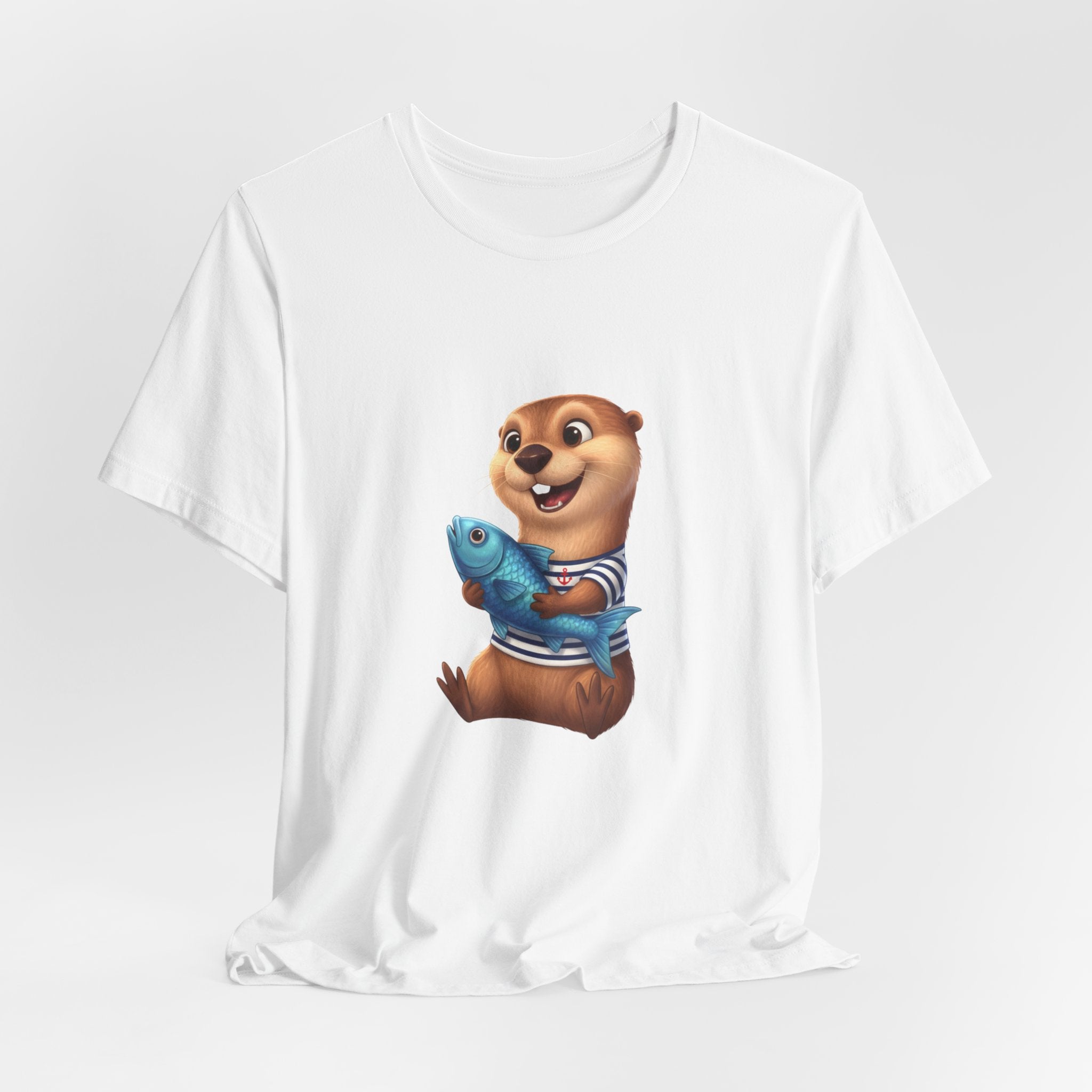 Otter Holding Fish Tee — Cute Marine Animal T-Shirt