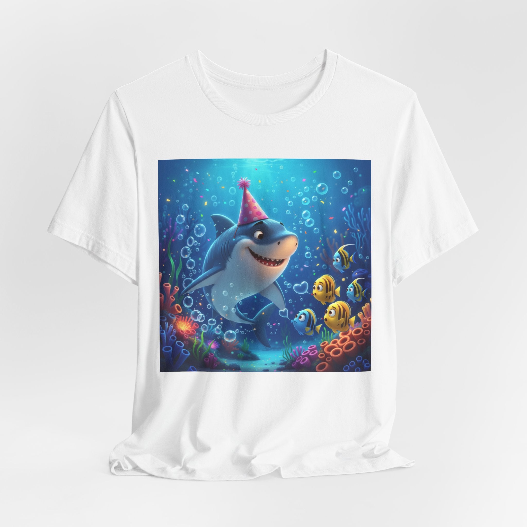 Shark Birthday Party Tee — Cute Shark with Party Hat Kids Graphic T-Shirt