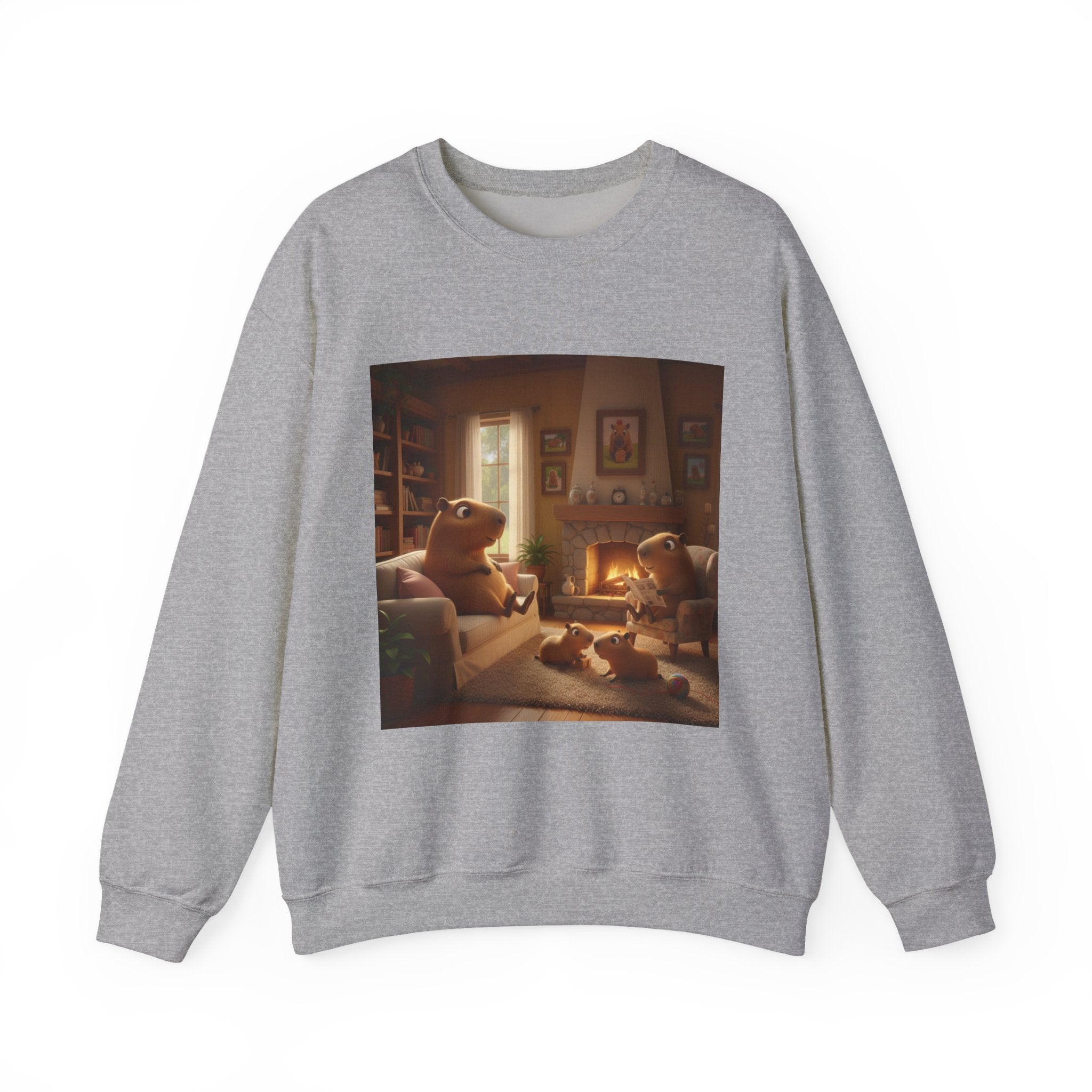 Capybara Family Fireplace Sweatshirt – Cute Night Crewneck
