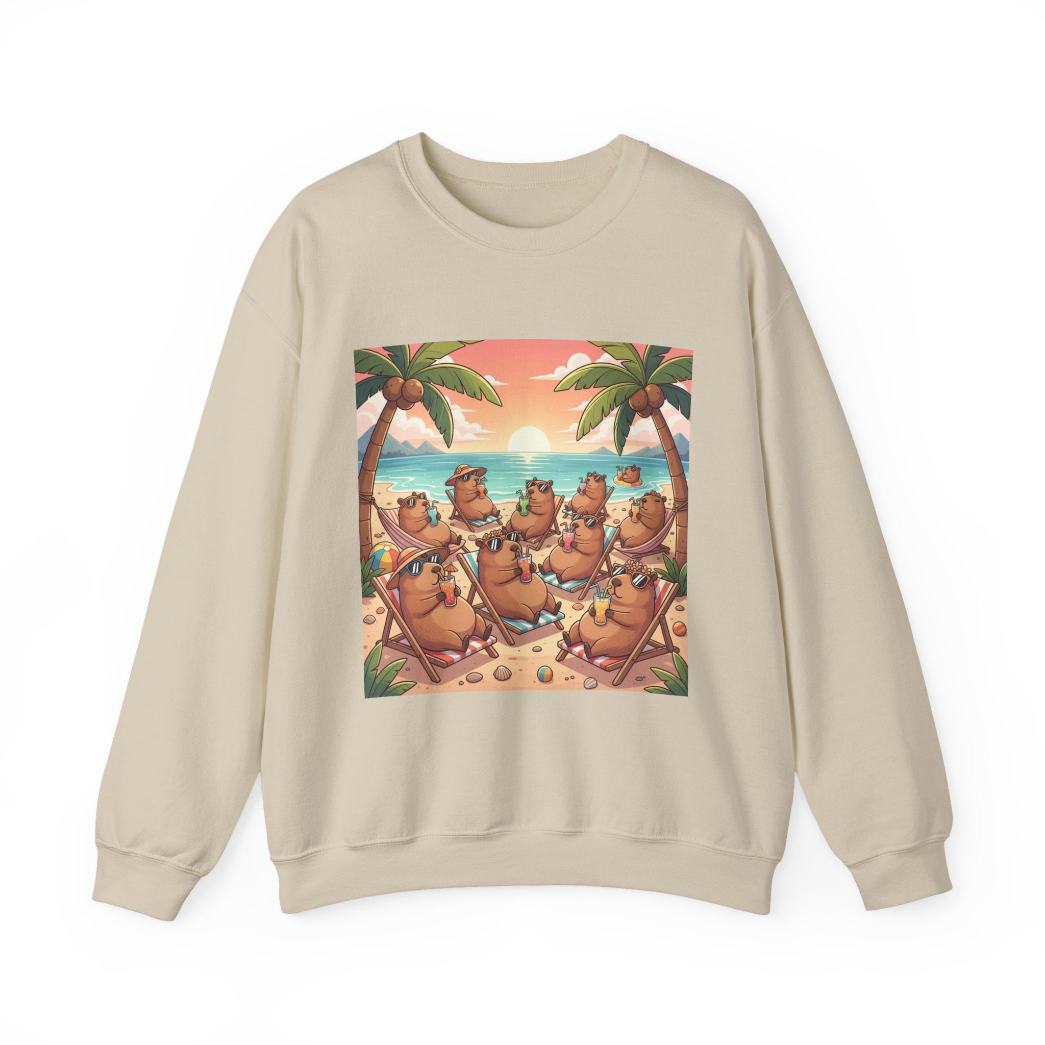 Capybaras on the Beach Sweatshirt — Tropical Beach Party Crewneck