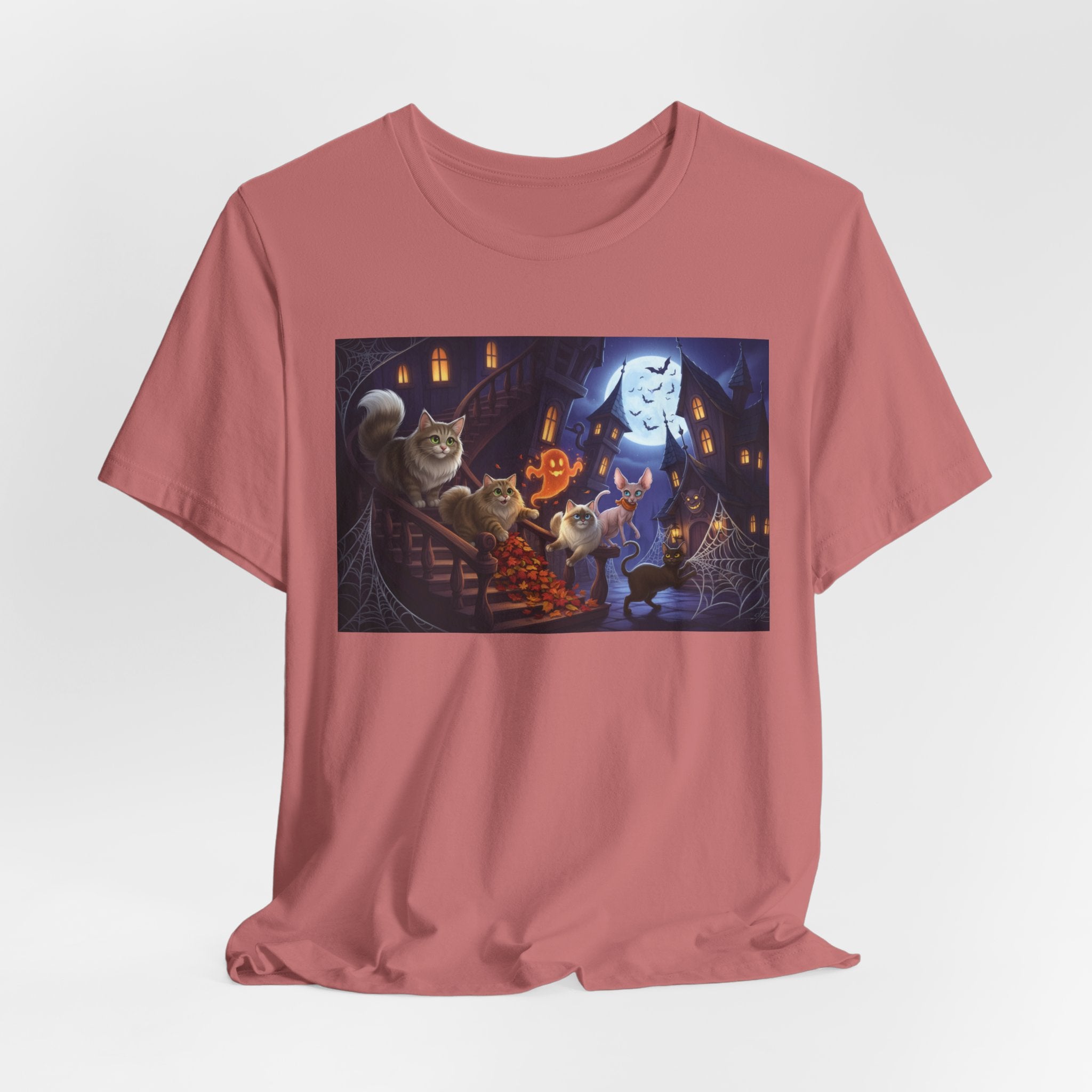 Cats Halloween Ghost & Cats Tee — Trick-or-Treat Night Graphic T-Shirt