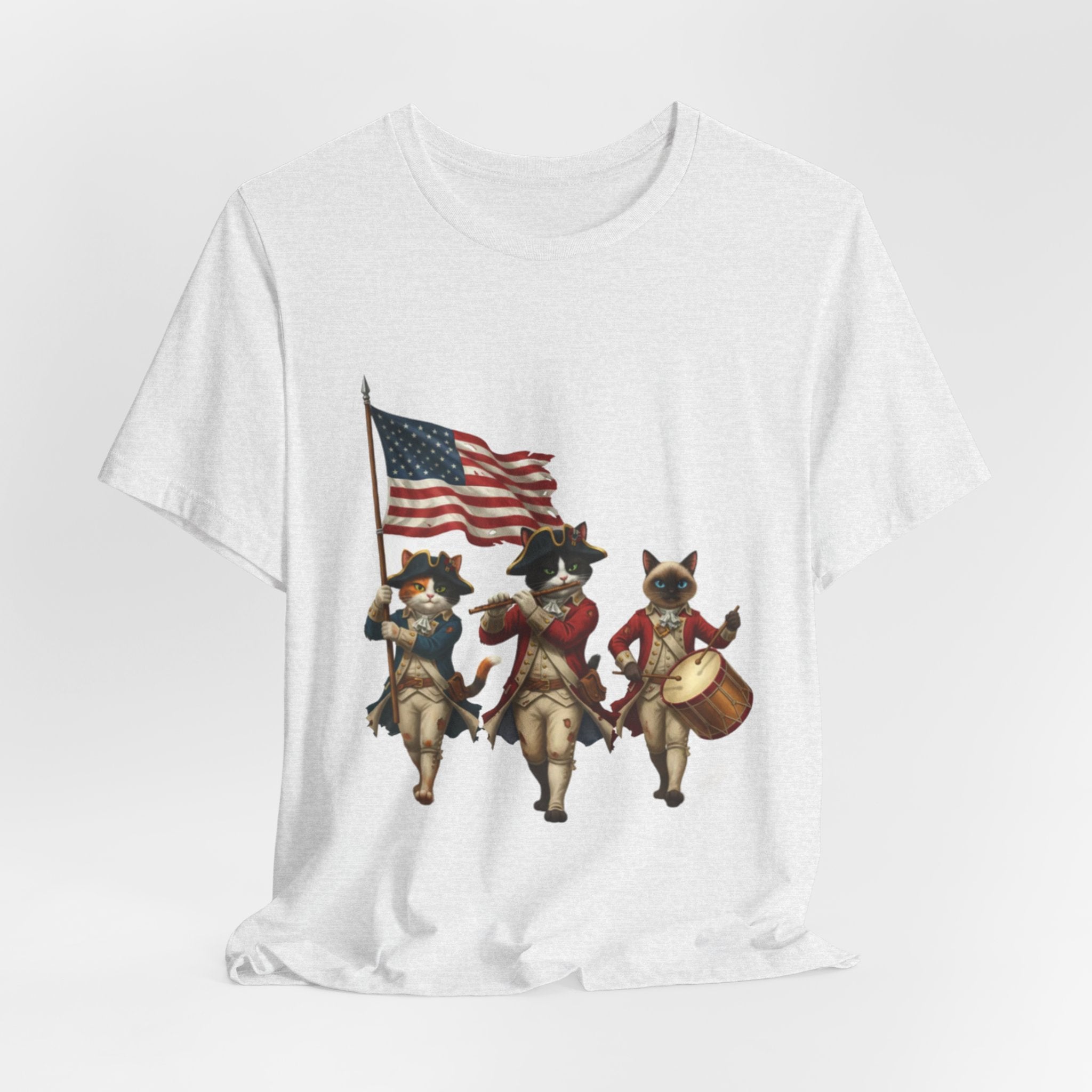 Patriotic Cats Playing Fife & Drum T-Shirt — Vintage Americana Fourth of July Tee