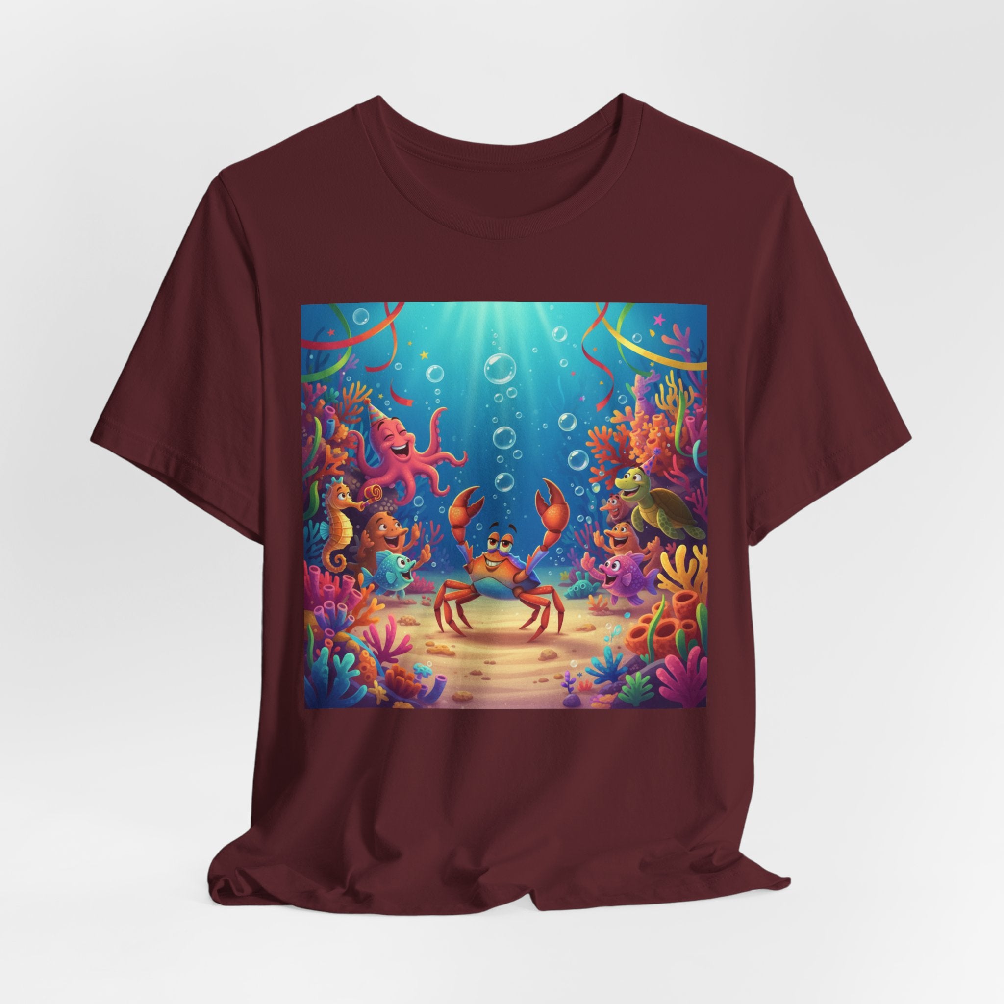 Sea Underwater Crab Cartoon T-Shirt — Colorful Ocean Life Kids Tee