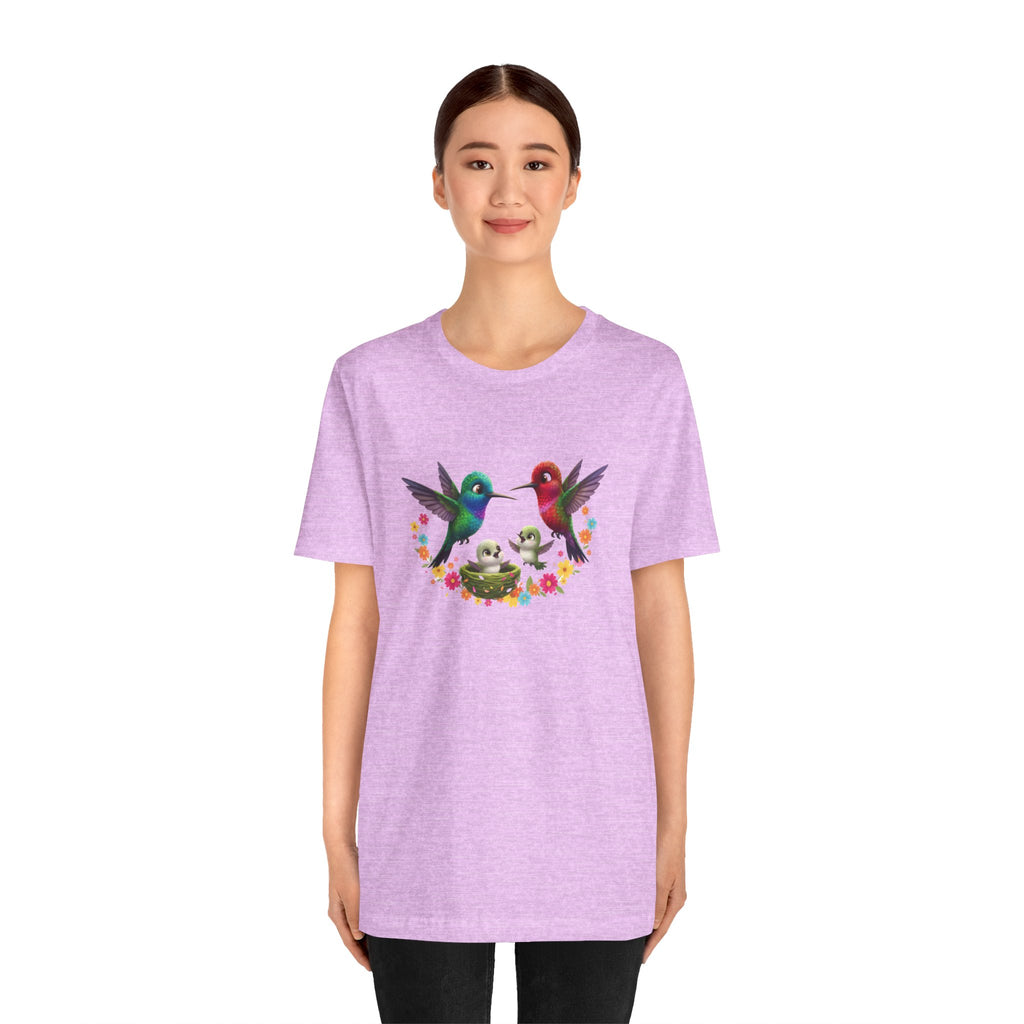 Hummingbird Family Tee — Colorful Mom, Dad & Baby Nest Floral T-Shirt