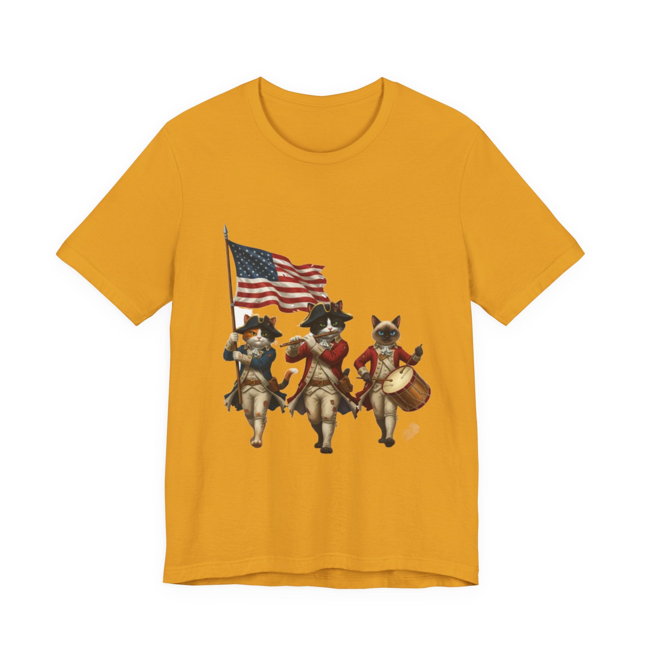 Patriotic Cats Playing Fife & Drum T-Shirt — Vintage Americana Fourth of July Tee