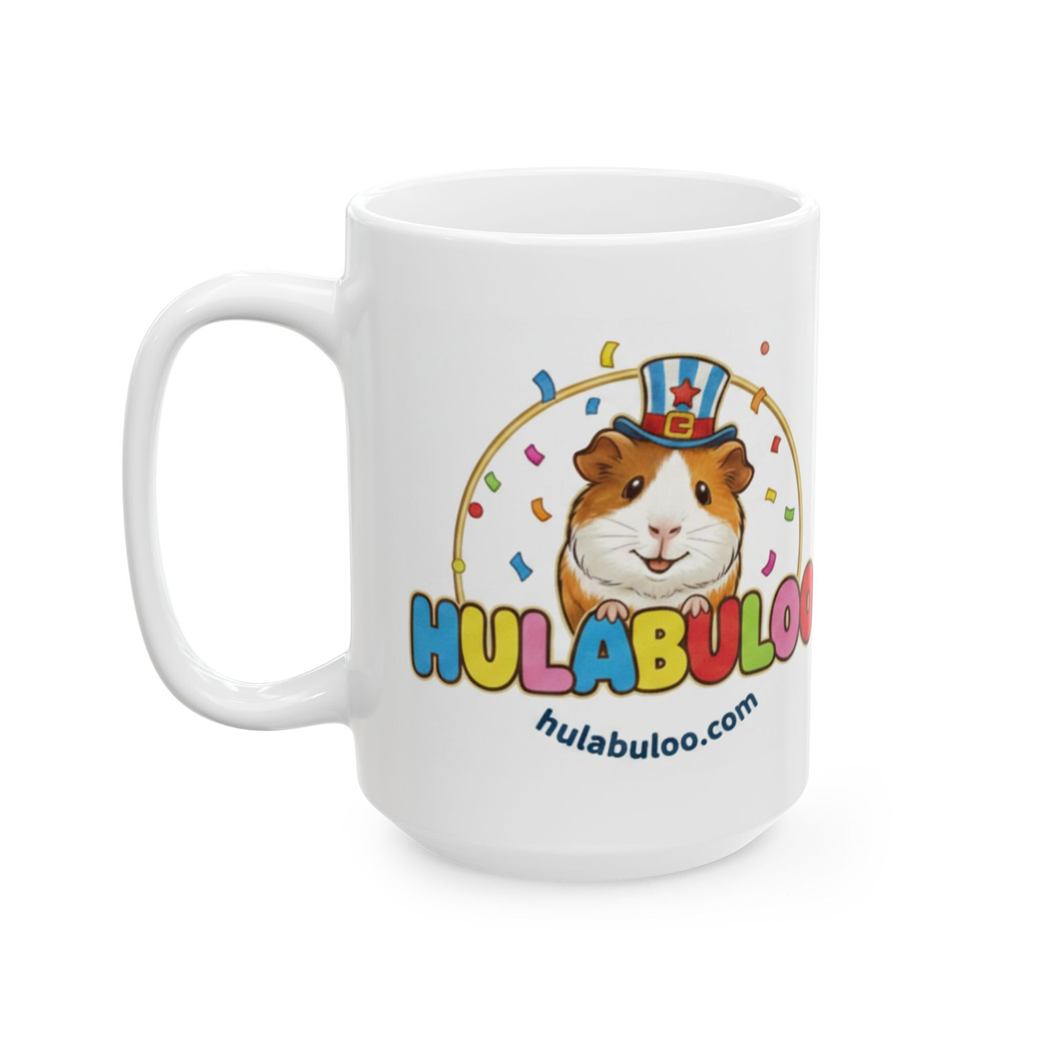 Hulabuloo Guinea Pig Mug — 2-Sided Logo Ceramic Coffee Cup (11oz, 15oz)