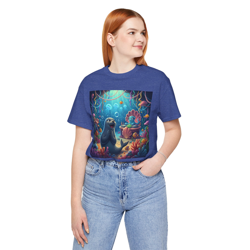 Sea Friends Graphic Tee — Playful Underwater Seal & Mermaid Design