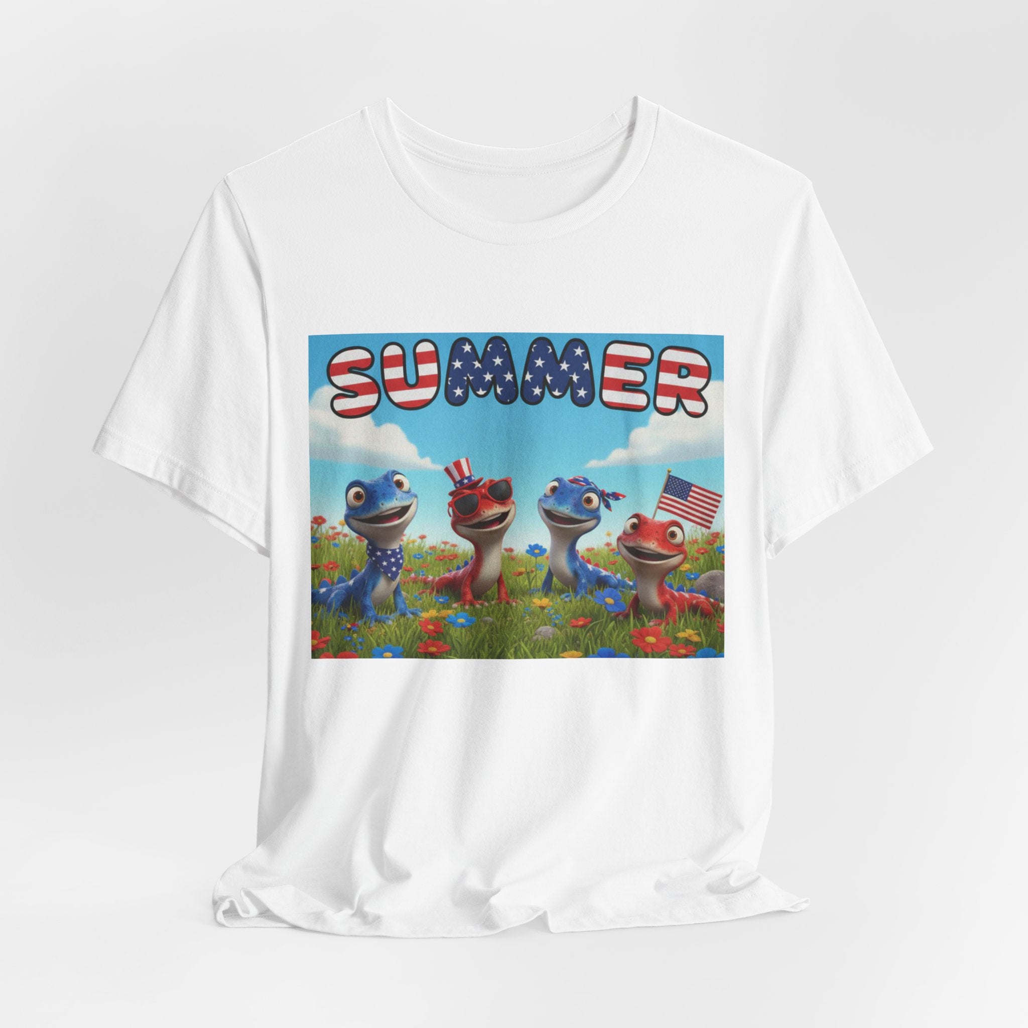 Lizard Meadow Family Summer Tee — Cute Patriotic Lizards Graphic T-Shirt