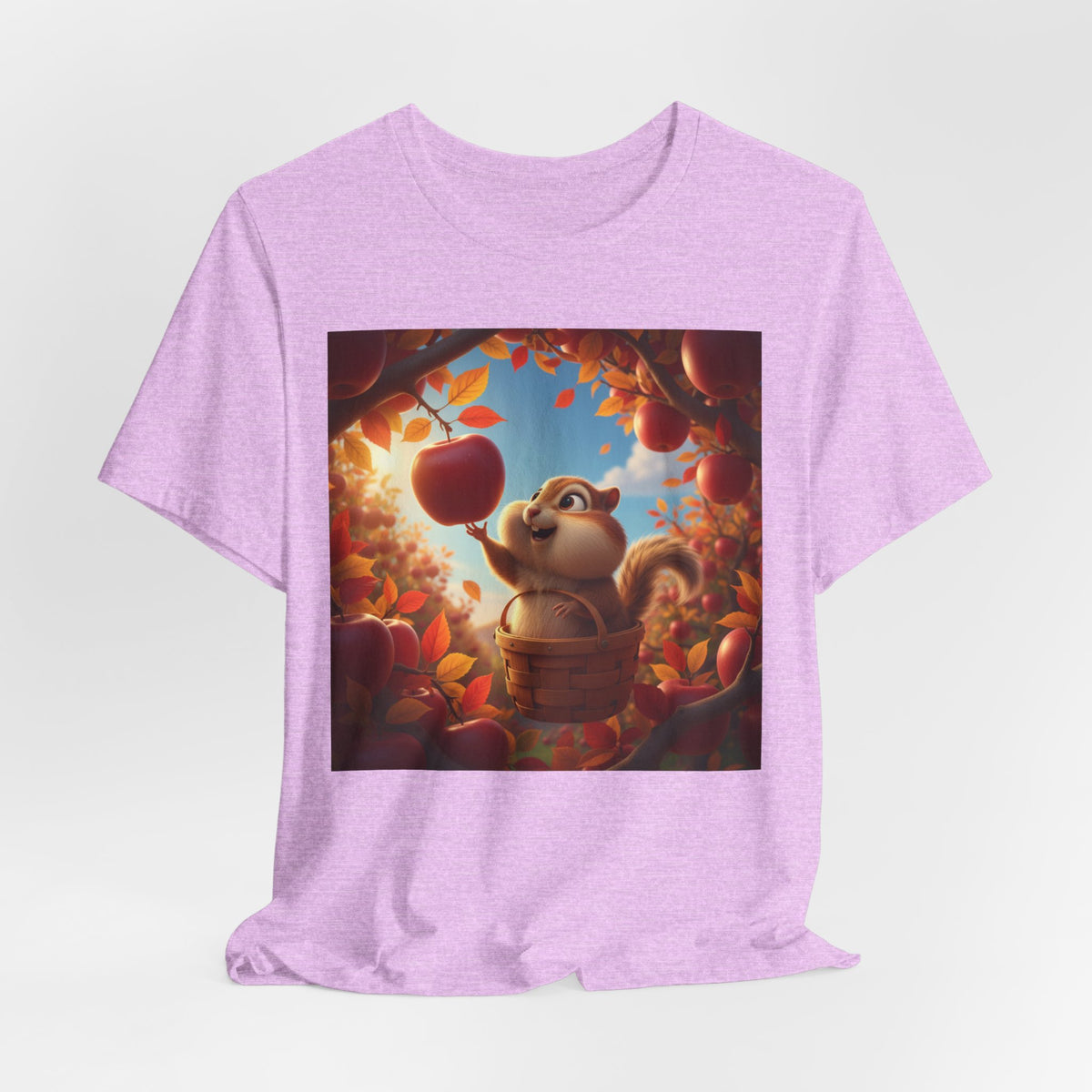 Autumn Squirrel Harvest T-Shirt — Cute Cartoon Squirrel Picking Apples