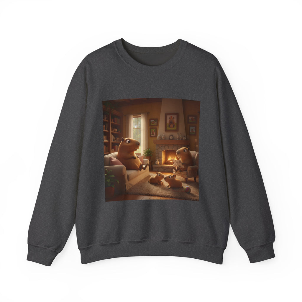 Capybara Family Fireplace Sweatshirt – Cute Night Crewneck