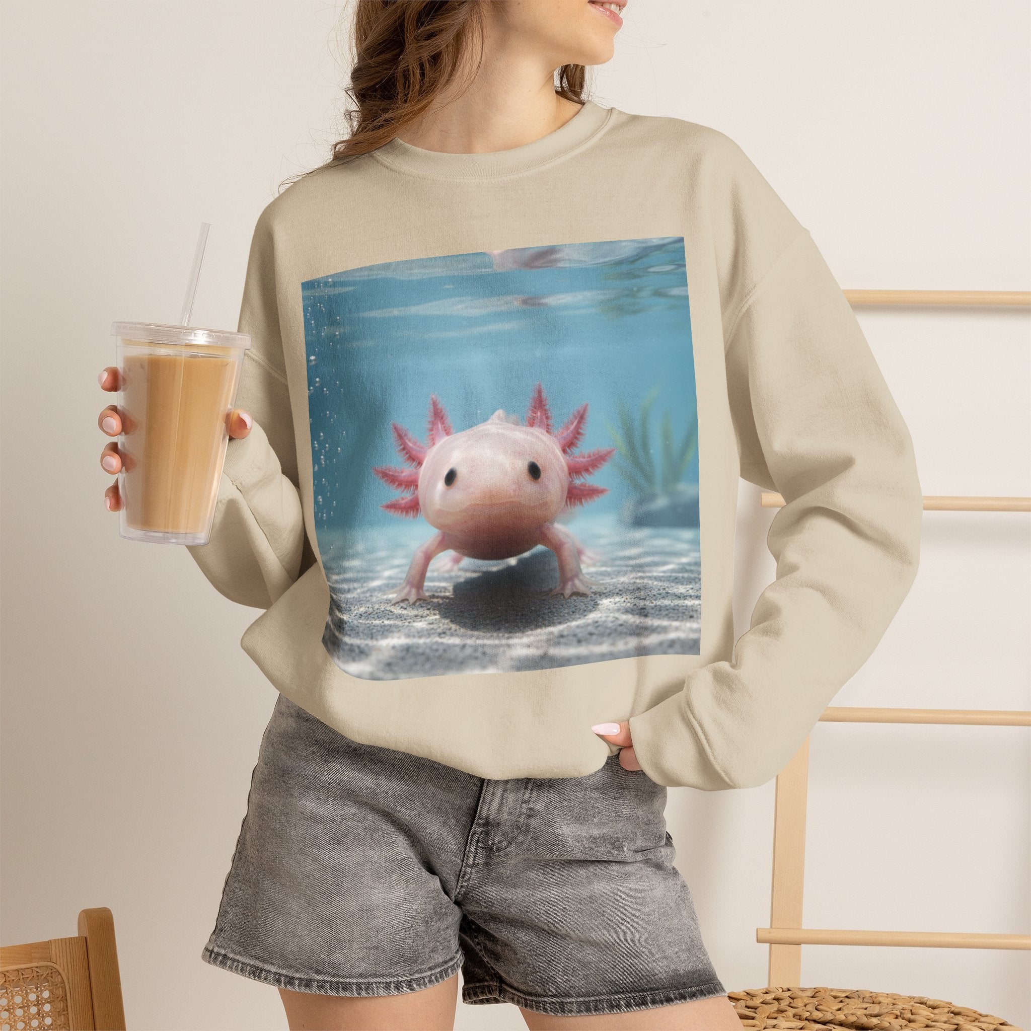 Axolotl Smiles Crewneck Sweatshirt – Cute Underwater Axolotl Pullover