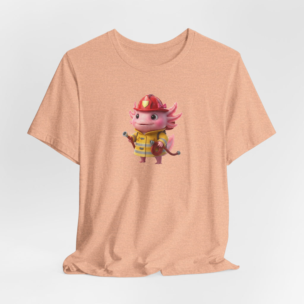 Axolotl Firefighter Girl T-Shirt — Cute Kid’s Firefighter Axolotl Graphic Tee