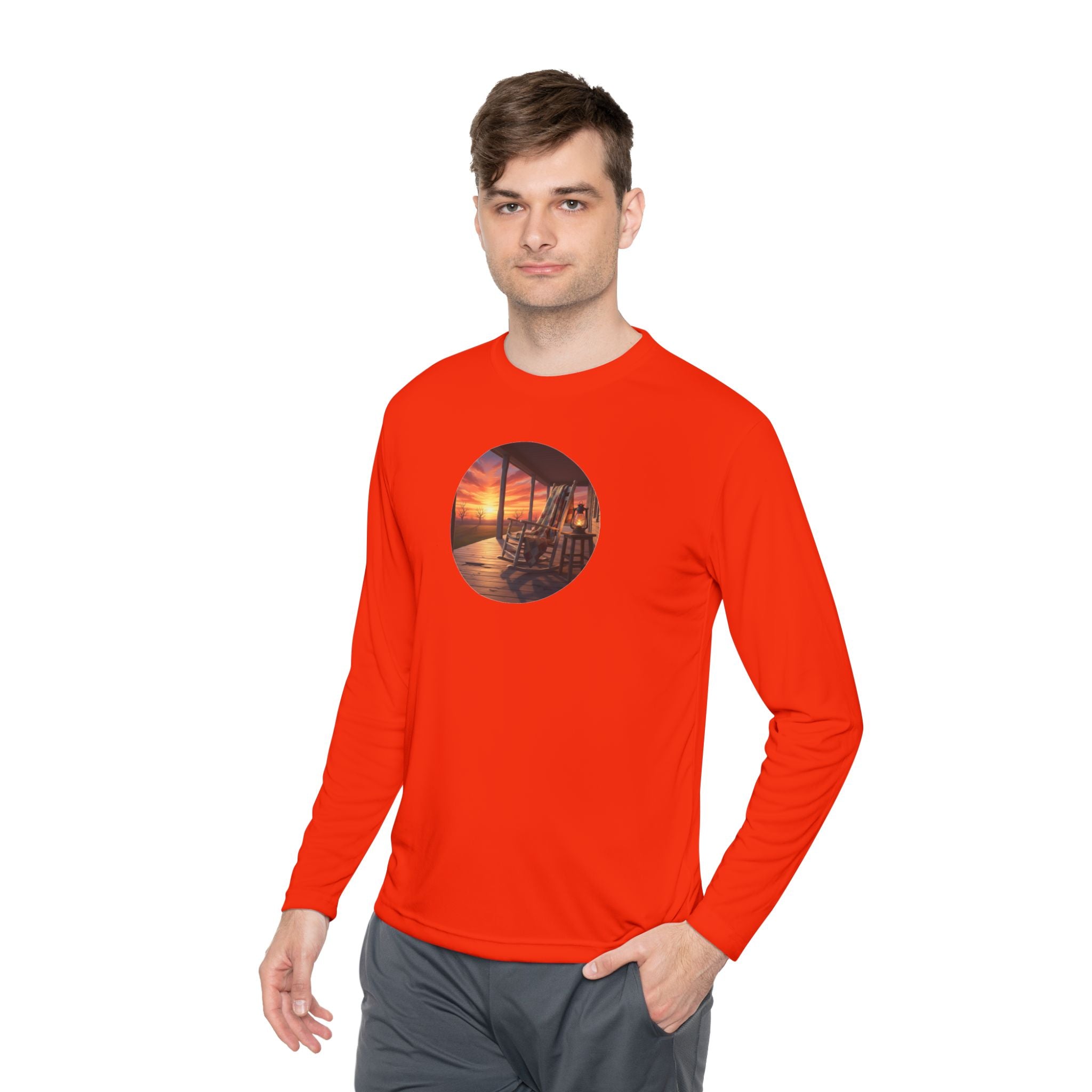 Sunset Porch Long Sleeve Tee — Coastal Beach Vibes Sunset Circle Graphic