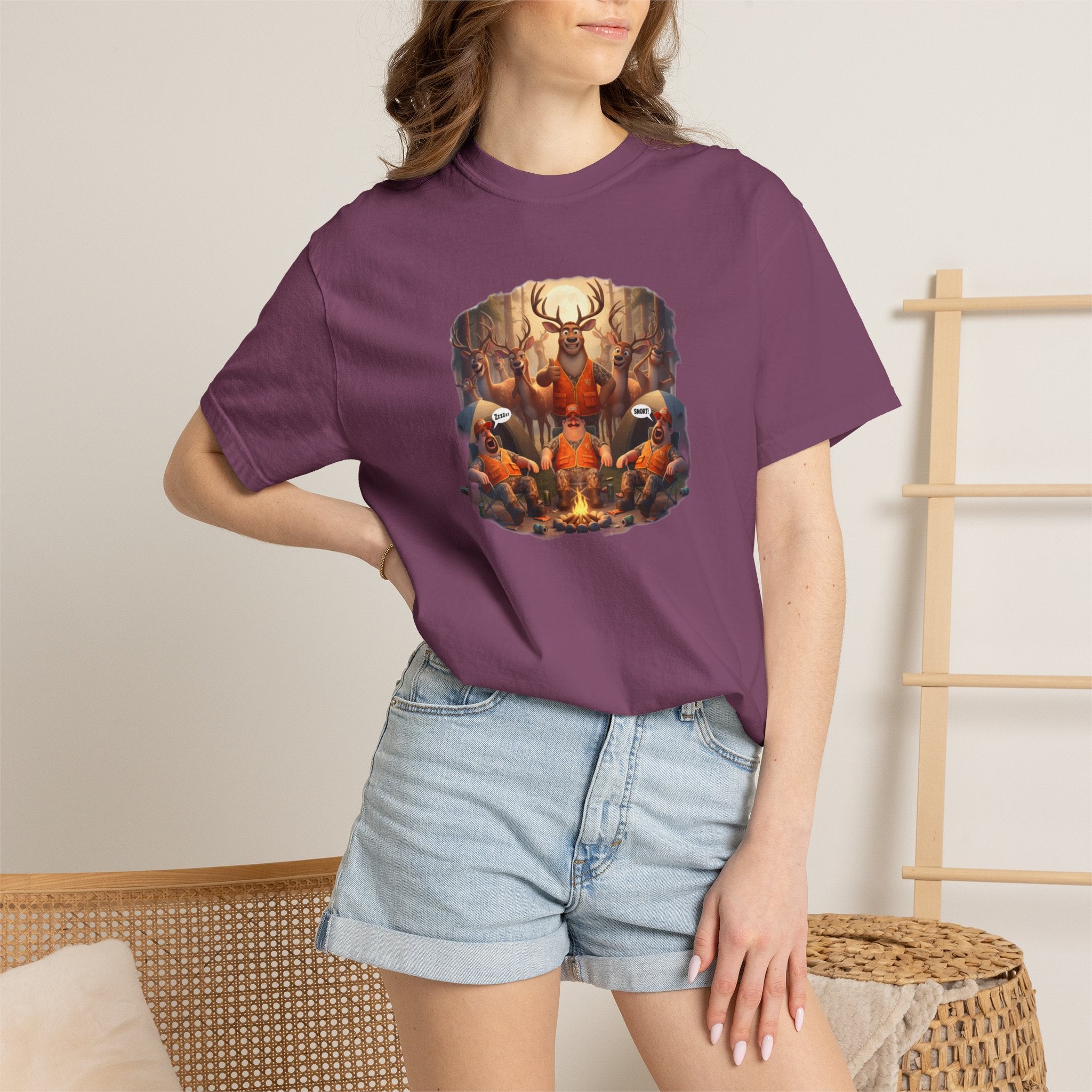 Deer Hunters Napping T-Shirt — Woodland Animal Illustration Tee