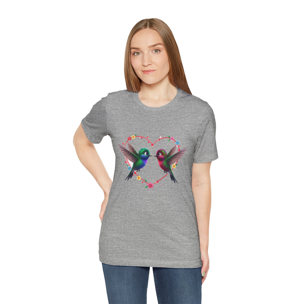 Hummingbird Heart Tee — Colorful Twin Hummingbirds & Floral Heart Graphic